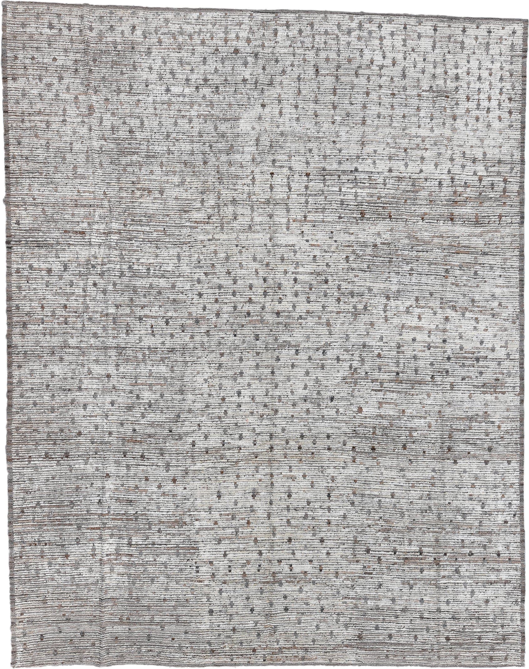 9' x 11' one-of-a-kind handmade vintage Tulu large size rug. Color palette: ivory, taupe, brown, gray, beige