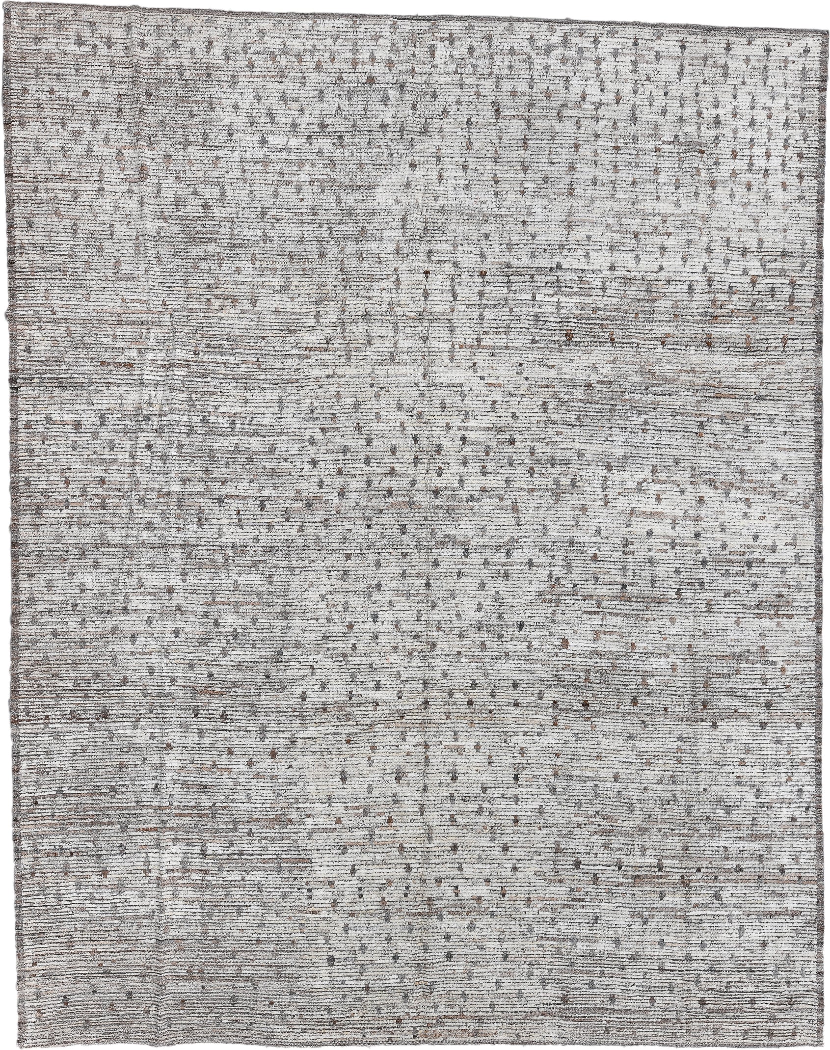 9' x 11' one-of-a-kind handmade vintage Tulu large size rug. Color palette: ivory, taupe, brown, gray, beige