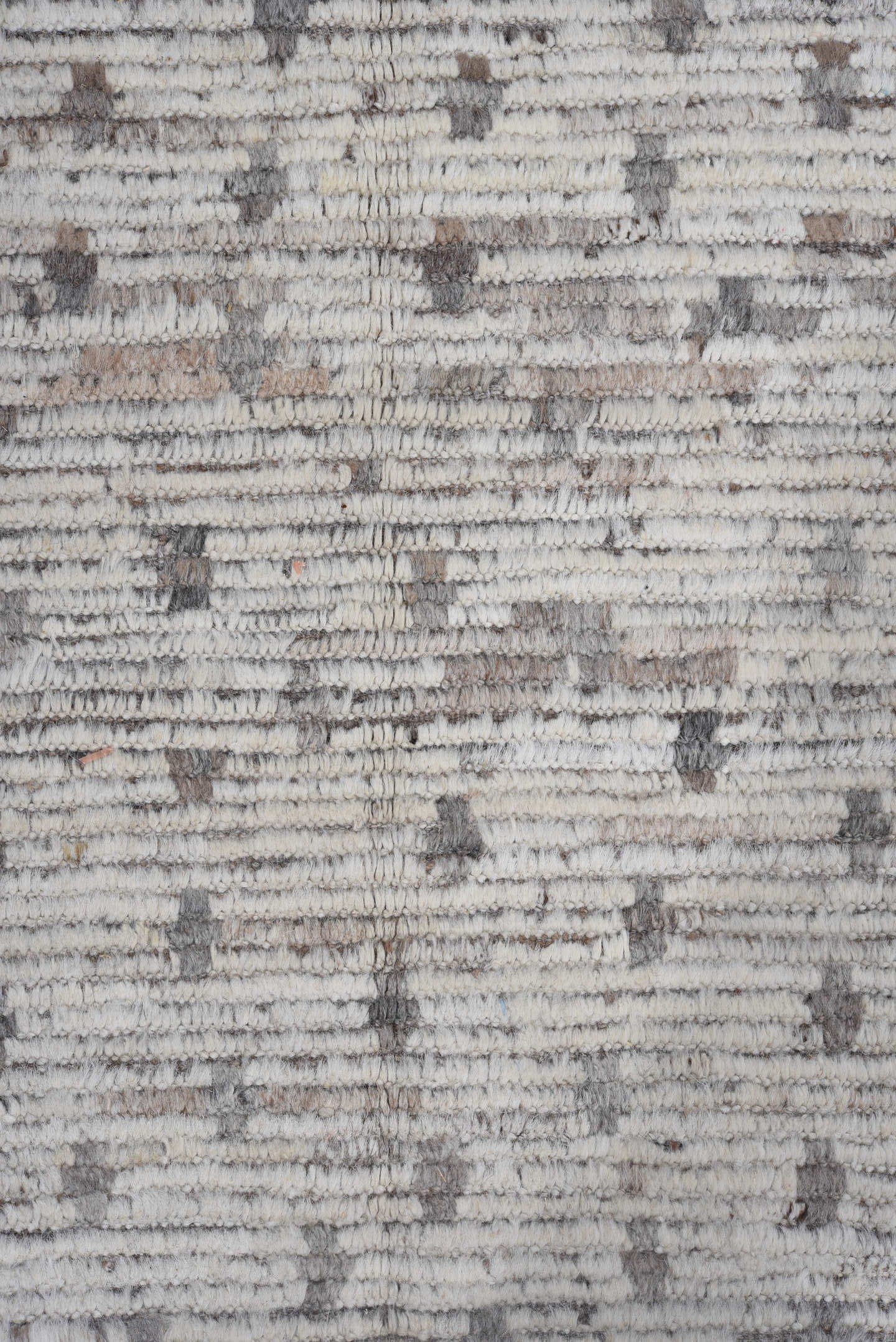 9' x 11' one-of-a-kind handmade vintage Tulu large size rug. Color palette: ivory, taupe, brown, gray, beige