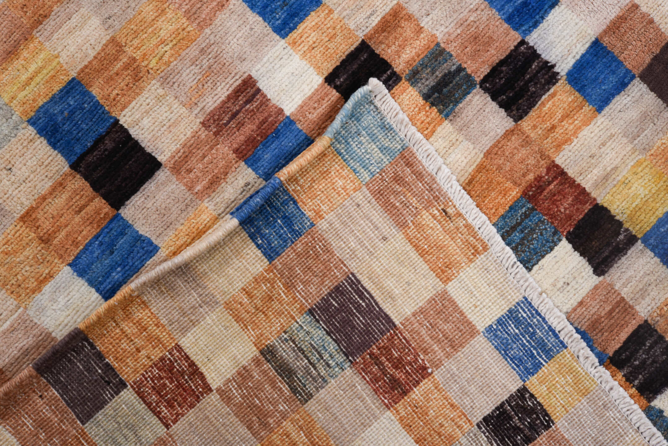 8' x 11' one-of-a-kind handmade vintage Afghan large size rug. Color palette: terra cotta, ivory, camel, gold, slate, teal