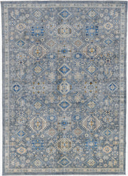 10' x 12' one-of-a-kind handmade vintage Afghan large size rug. Color palette: blue, ivory, gray, beige, camel, navy