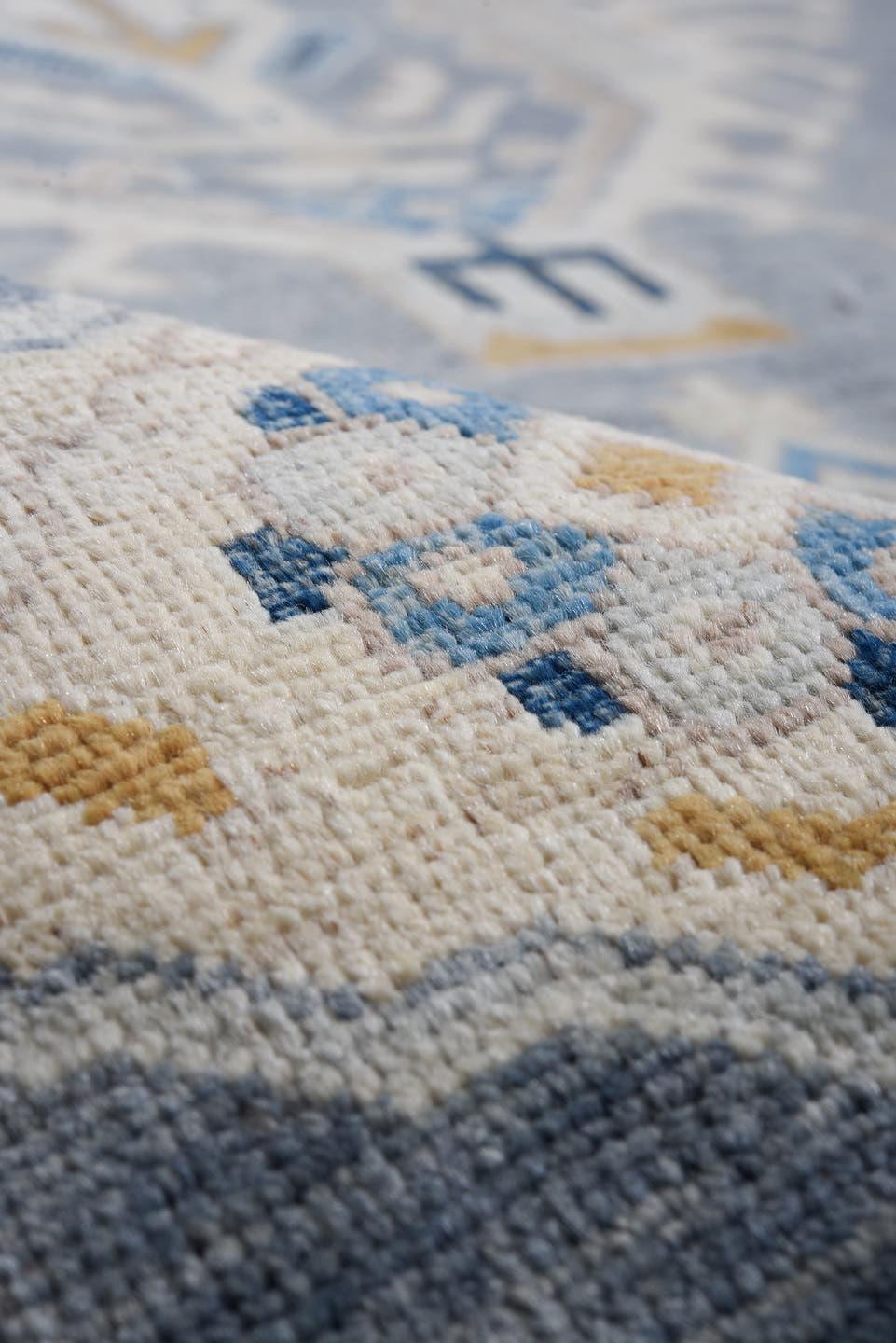 10' x 12' one-of-a-kind handmade vintage Afghan large size rug. Color palette: blue, ivory, gray, beige, camel, navy