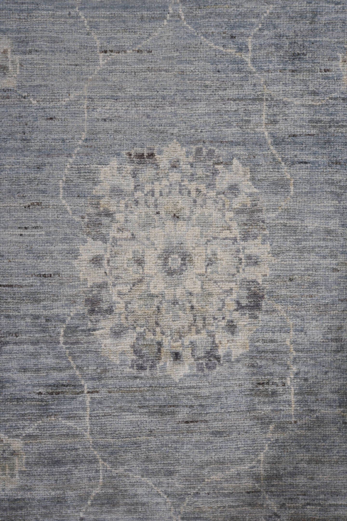 6' x 10' one-of-a-kind handmade vintage Afghan large size rug. Color palette: slate, ivory, silver, taupe, charcoal, gray