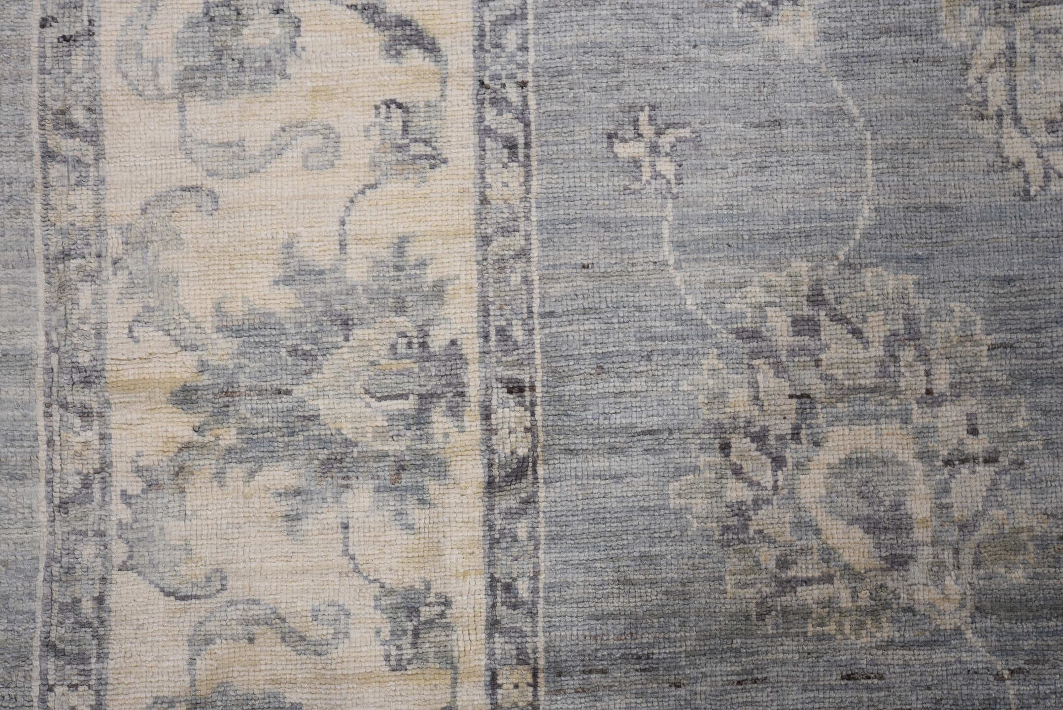 6' x 10' one-of-a-kind handmade vintage Afghan large size rug. Color palette: slate, ivory, silver, taupe, charcoal, gray