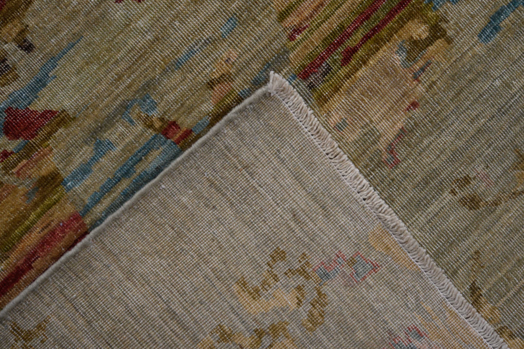 10' x 13' one-of-a-kind handmade vintage Afghan large size rug. Color palette: taupe, sky blue, rose, rust, olive, beige