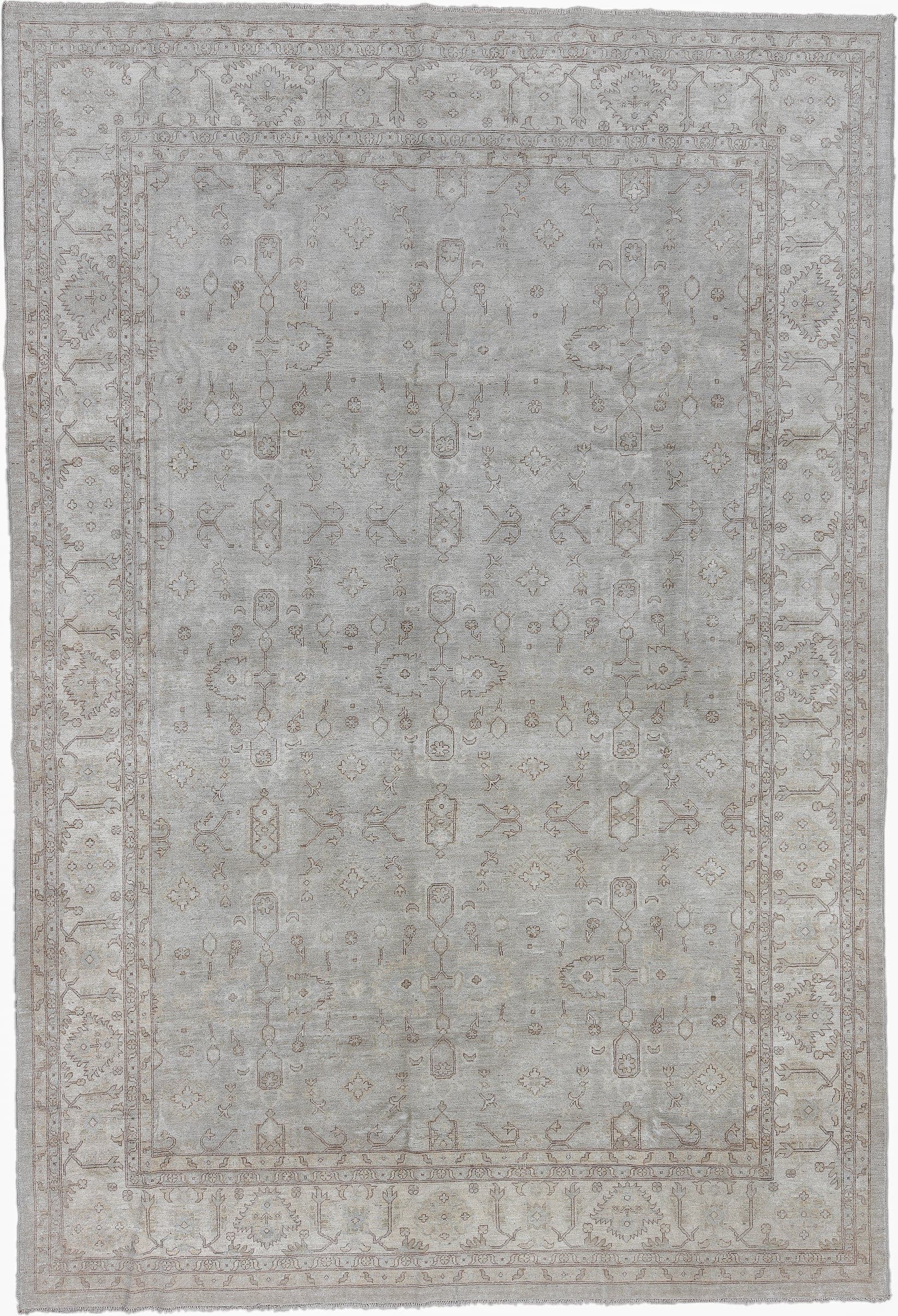 9' x 14' one-of-a-kind handmade vintage Afghan large size rug. Color palette: ivory, taupe, beige, stone, camel, gray