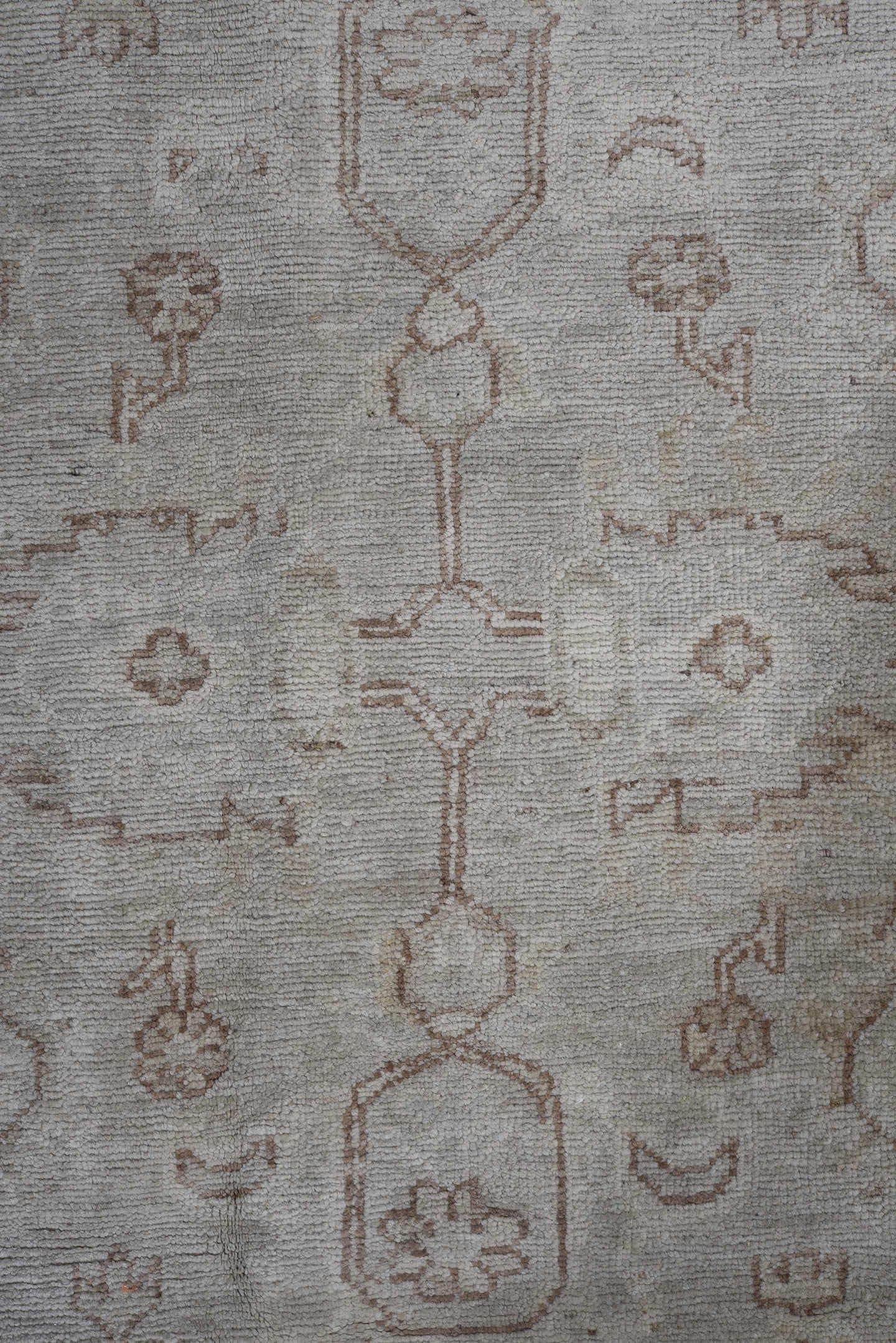 9' x 14' one-of-a-kind handmade vintage Afghan large size rug. Color palette: ivory, taupe, beige, stone, camel, gray