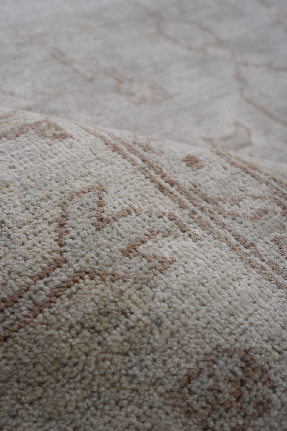 9' x 14' one-of-a-kind handmade vintage Afghan large size rug. Color palette: ivory, taupe, beige, stone, camel, gray