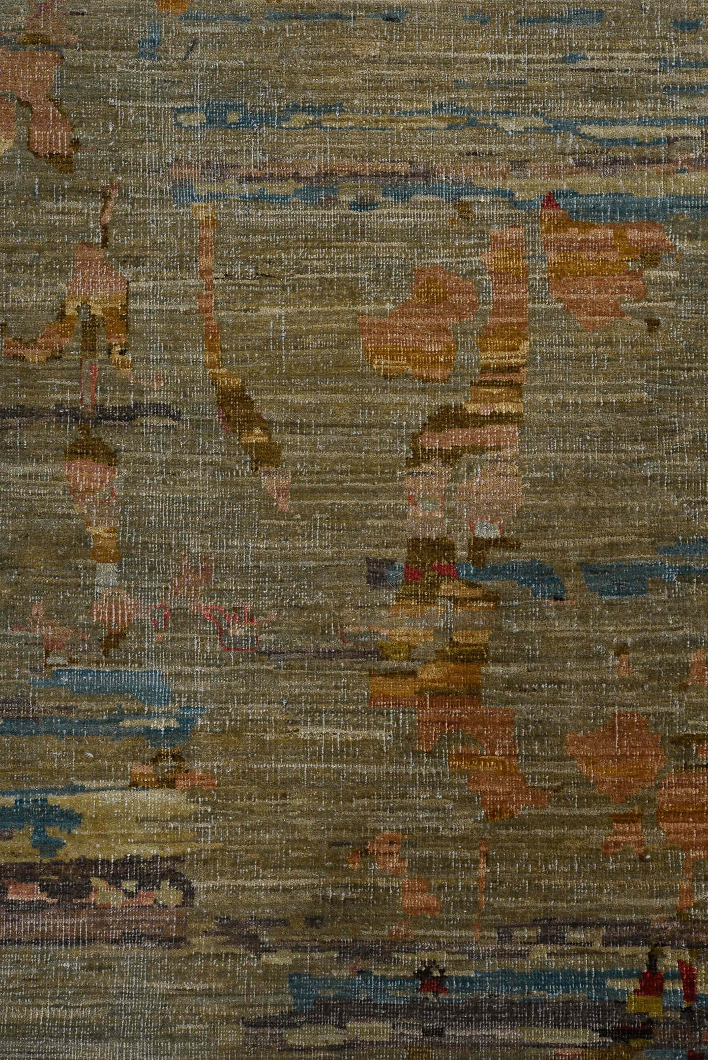 9' x 13' one-of-a-kind handmade vintage Afghan large size rug. Color palette: taupe, slate, rust, gold, crimson, camel, rose