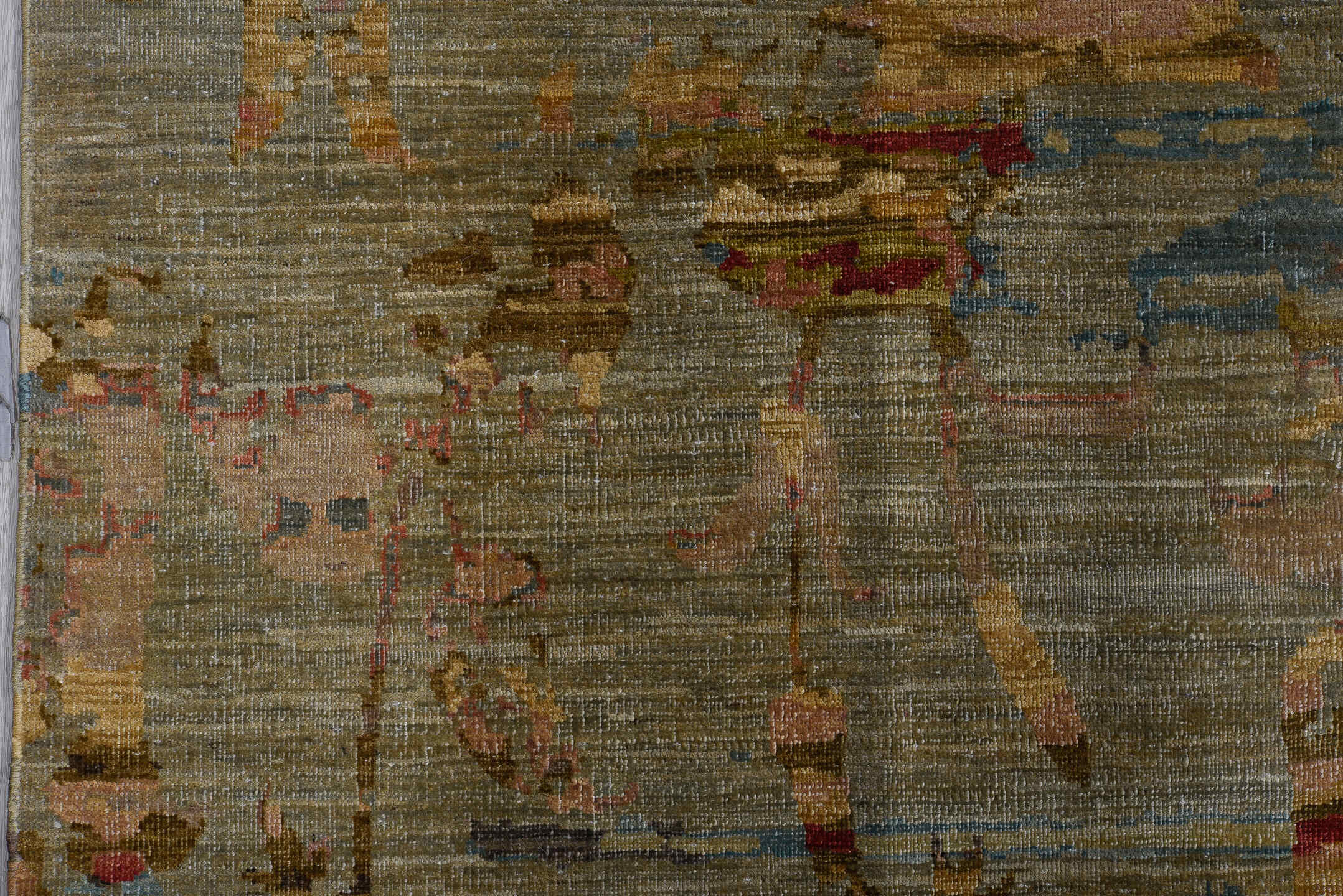 9' x 13' one-of-a-kind handmade vintage Afghan large size rug. Color palette: taupe, slate, rust, gold, crimson, camel, rose