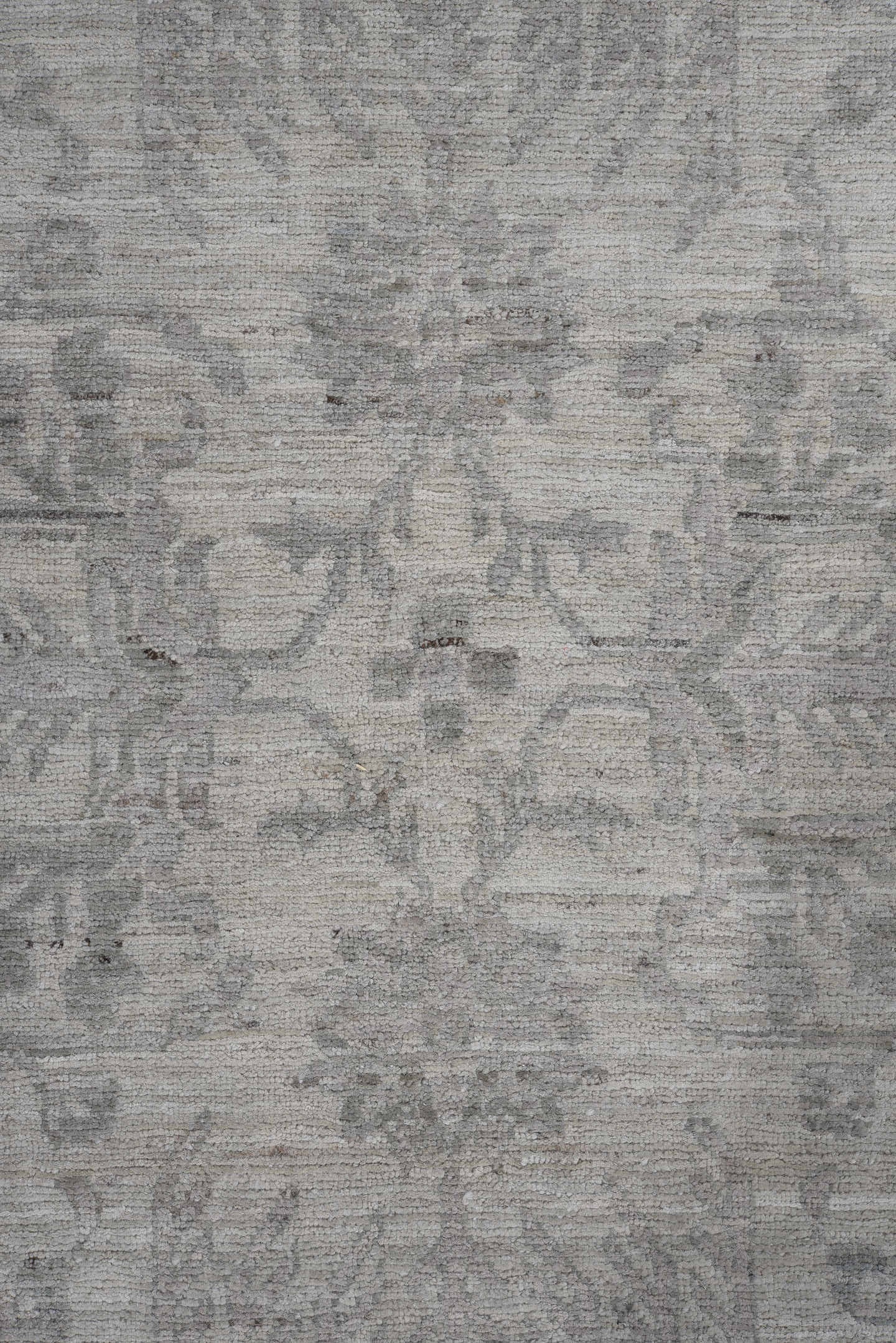 9' x 12' one-of-a-kind handmade vintage Afghan large size rug. Color palette: ivory, silver, gray, taupe, stone, beige