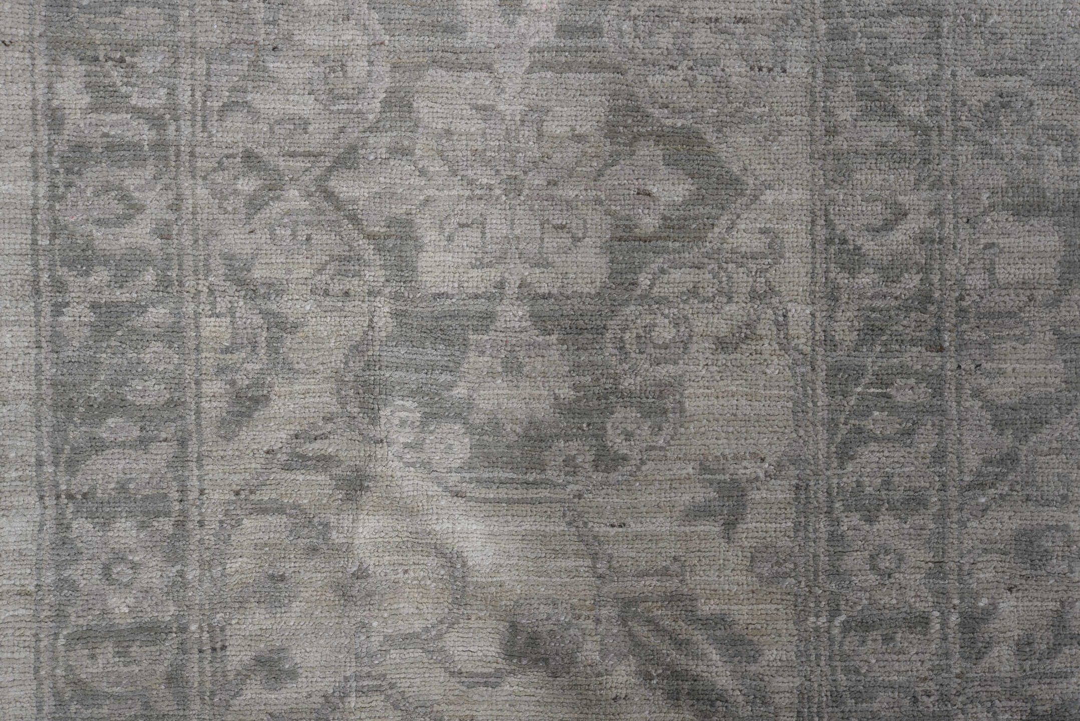 9' x 12' one-of-a-kind handmade vintage Afghan large size rug. Color palette: ivory, silver, gray, taupe, stone, beige