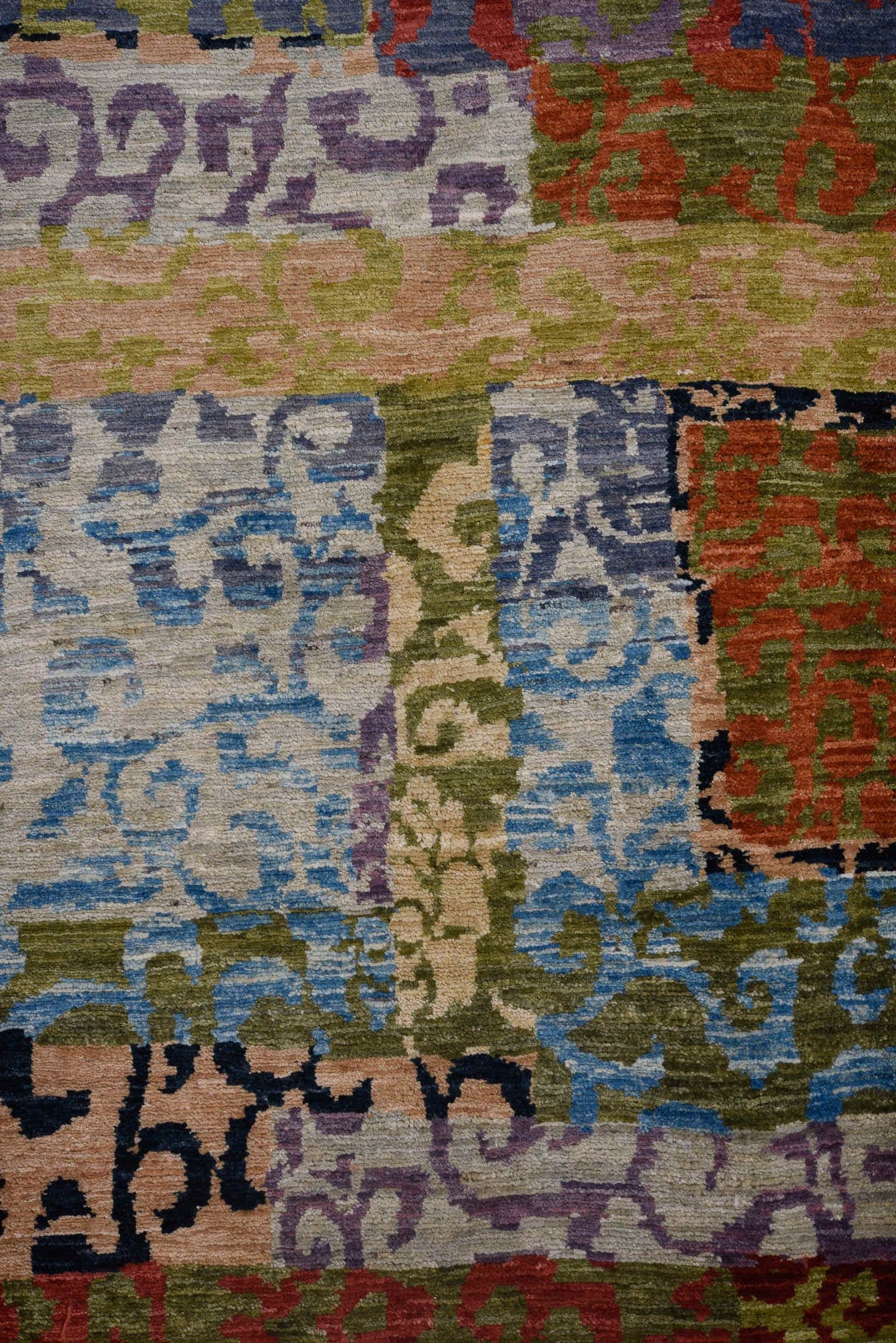 6' x 9' one-of-a-kind handmade vintage Afghan medium size rug. Color palette: olive, rose, sky blue, crimson, lavender