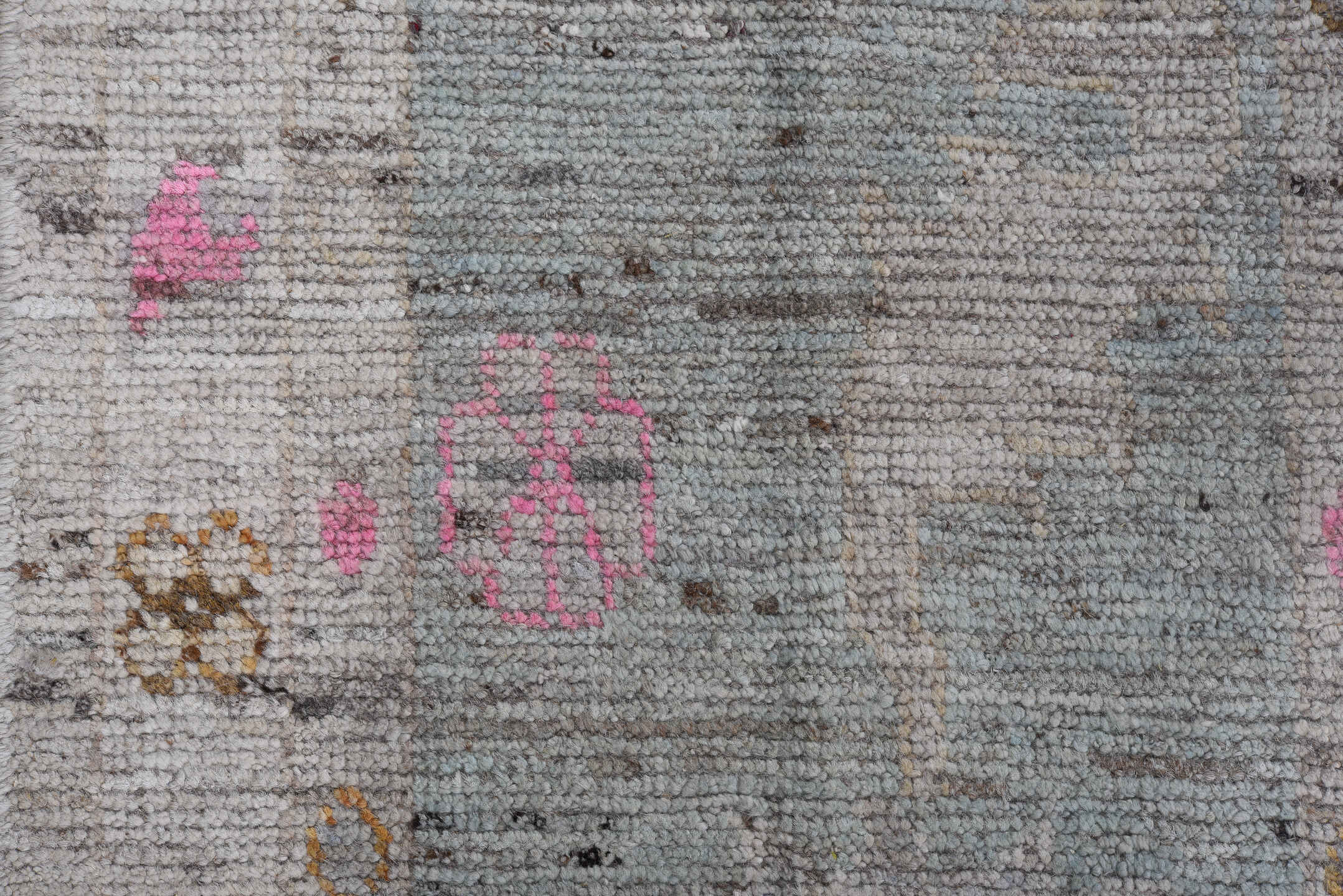 10' x 13' one-of-a-kind handmade vintage Oushak large size rug. Color palette: light gray, blush, camel, taupe, ivory, brown