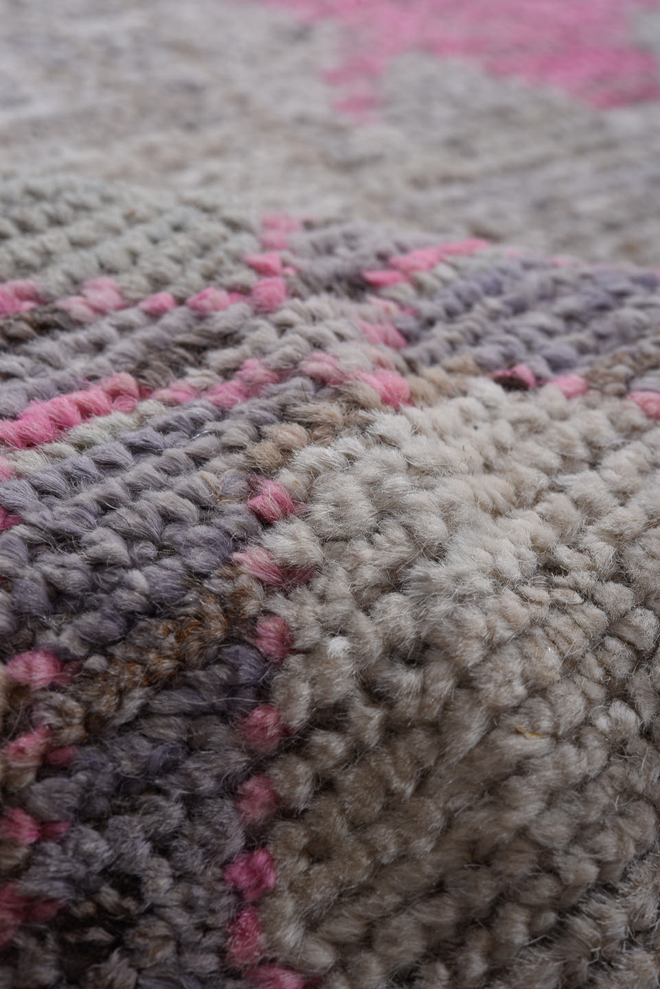 10' x 13' one-of-a-kind handmade vintage Oushak large size rug. Color palette: light gray, blush, camel, taupe, ivory, brown