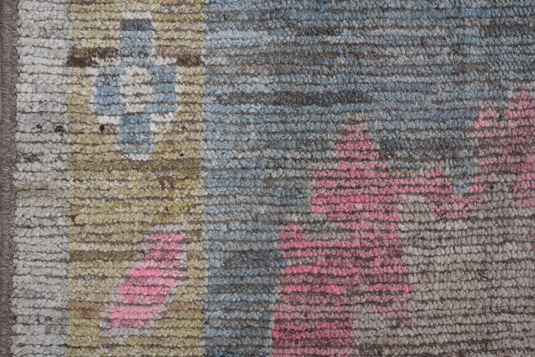 10' x 13' one-of-a-kind handmade vintage Oushak oversize rug. Color palette: gray, pale blue, blush, taupe, sand, ivory
