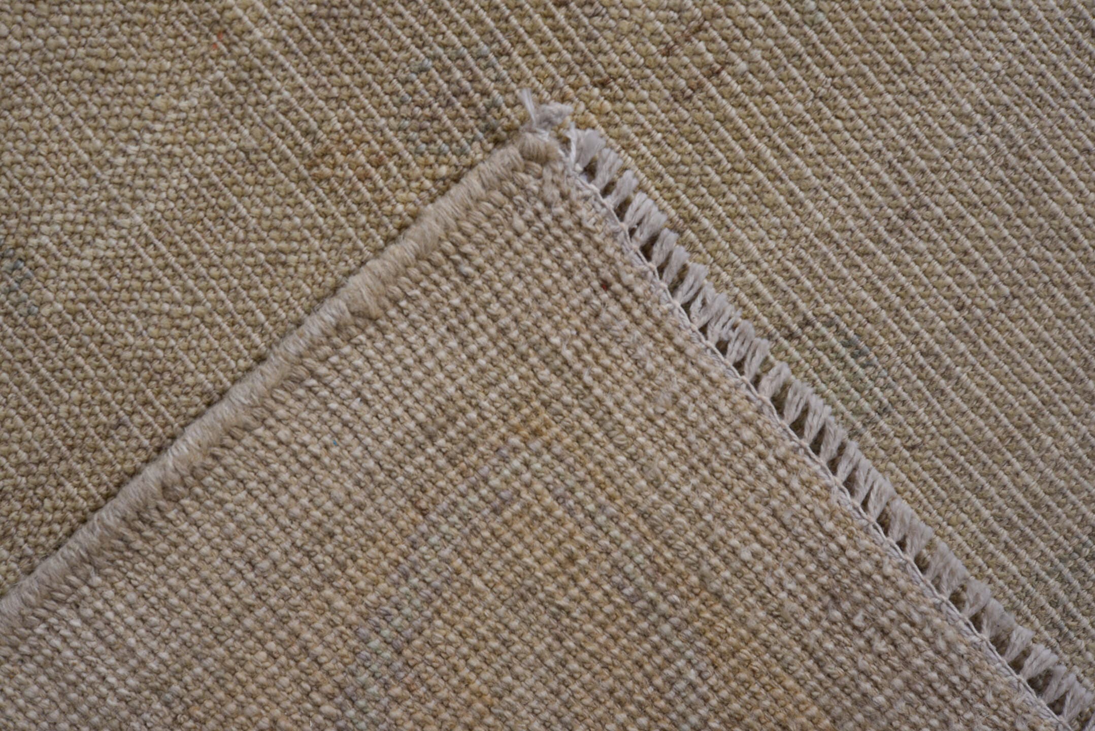 10' x 13' one-of-a-kind handmade vintage Tulu large size rug. Color palette: beige, ivory, taupe, sage, pale blue, sand