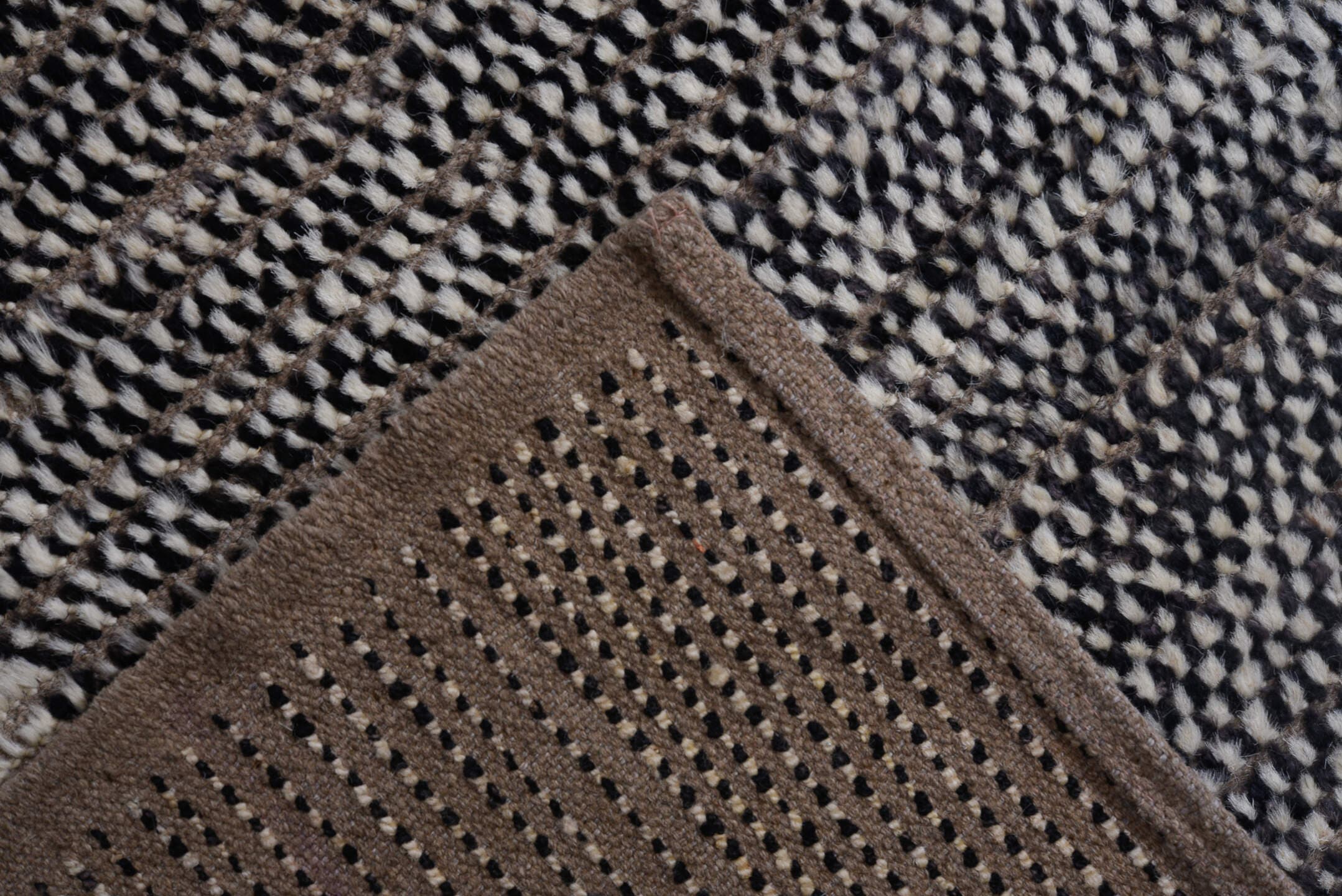 11' x 14' one-of-a-kind handmade vintage Tulu oversize rug. Color palette: gray, charcoal, ivory, black