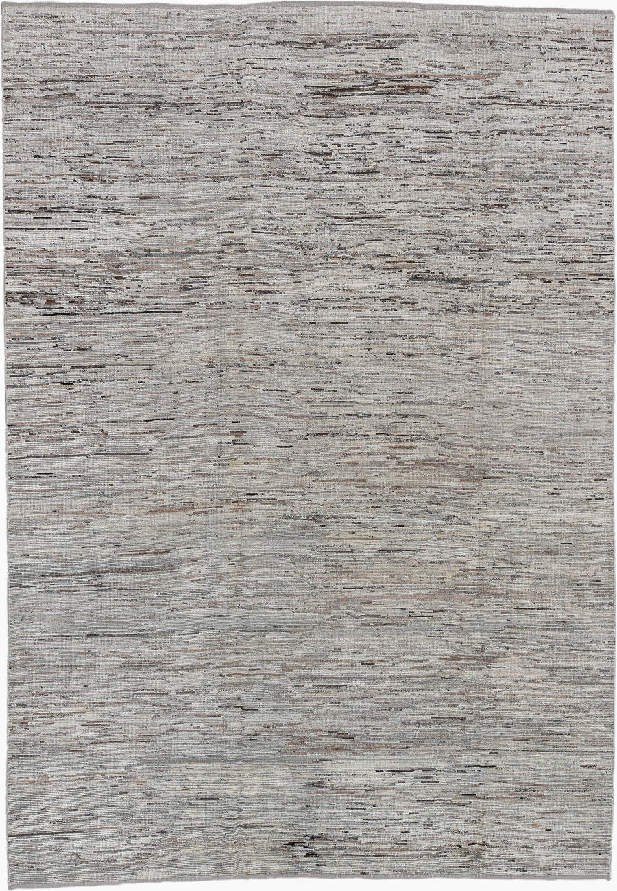 8' x 12' one-of-a-kind handmade vintage Tulu large size rug. Color palette: ivory, taupe, brown, gray, camel, beige