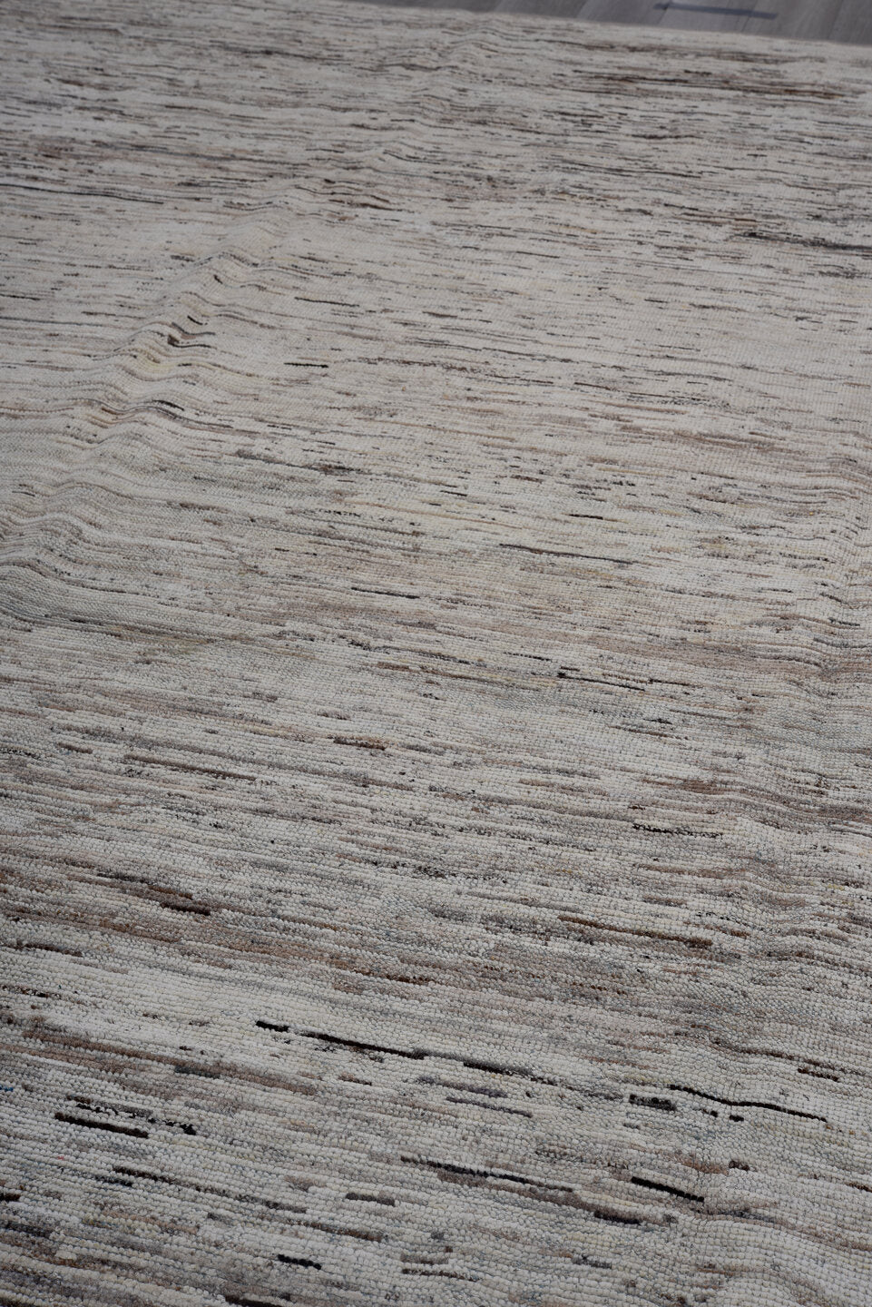 8' x 12' one-of-a-kind handmade vintage Tulu large size rug. Color palette: ivory, taupe, brown, gray, camel, beige