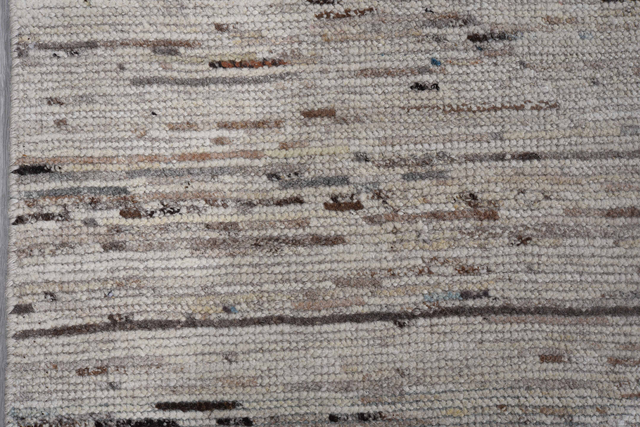 8' x 12' one-of-a-kind handmade vintage Tulu large size rug. Color palette: ivory, taupe, brown, gray, camel, beige