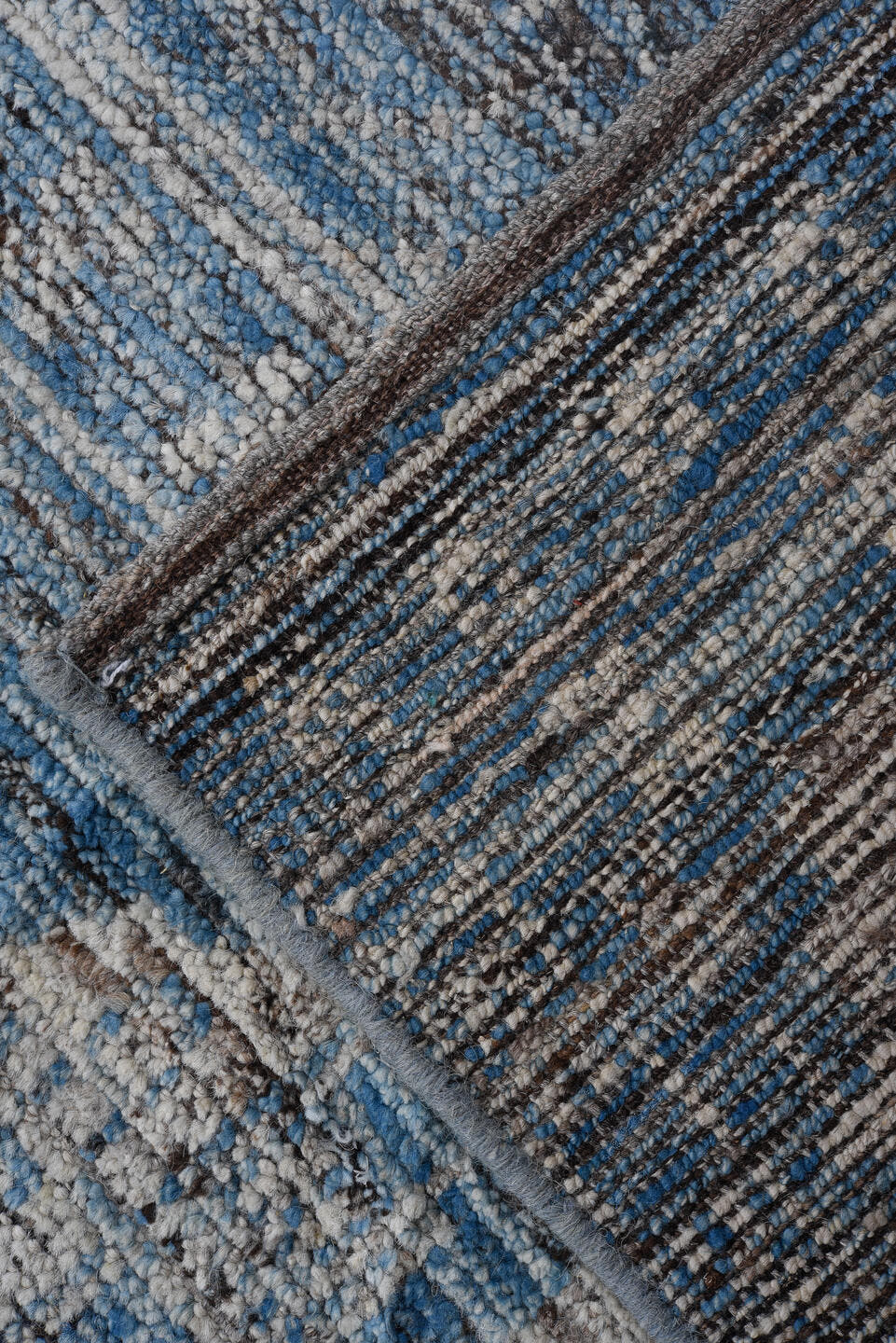 9' x 13' one-of-a-kind handmade vintage Oushak large size rug. Color palette: sky blue, ivory, slate, silver, charcoal