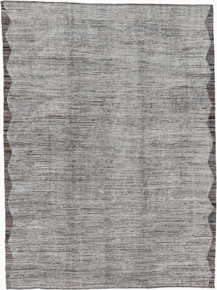 10' x 13' one-of-a-kind handmade vintage Tulu large size rug. Color palette: ivory, taupe, charcoal, brown, gray, beige