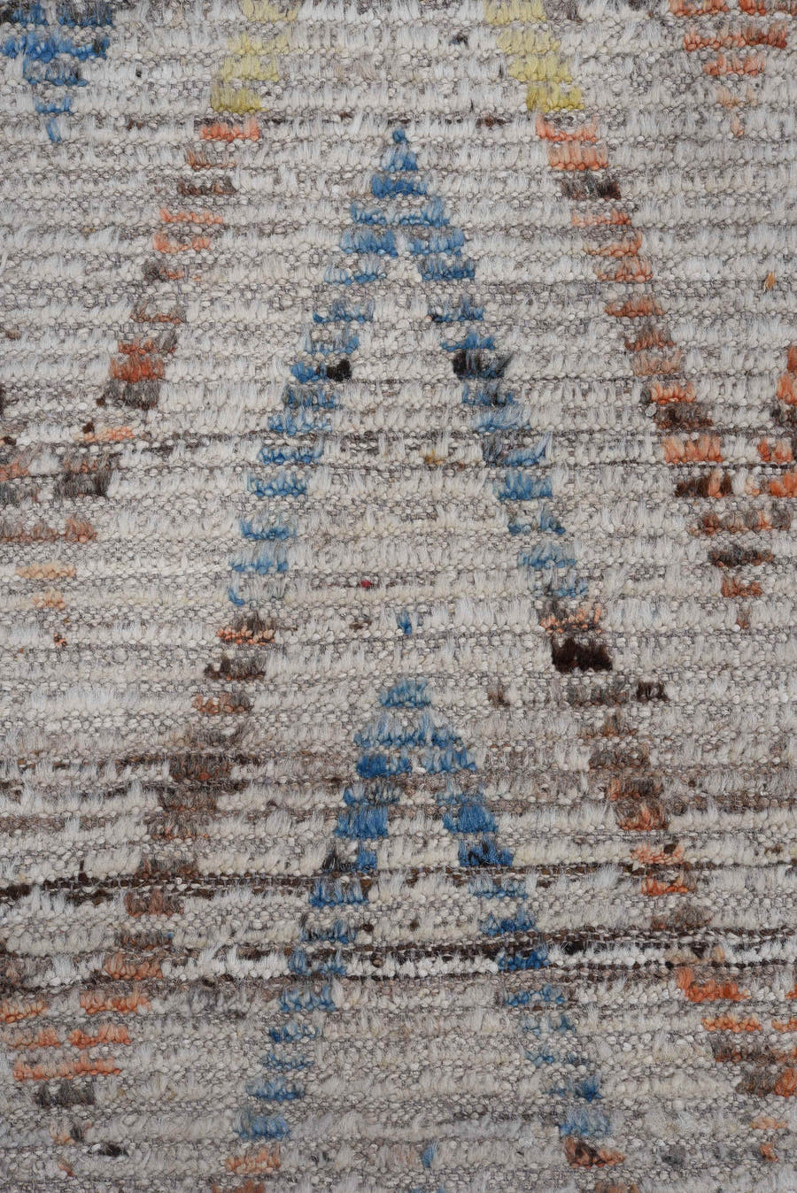 13' x 14' one-of-a-kind handmade vintage Tulu oversize rug. Color palette: ivory, sky blue, coral, yellow, taupe, brown