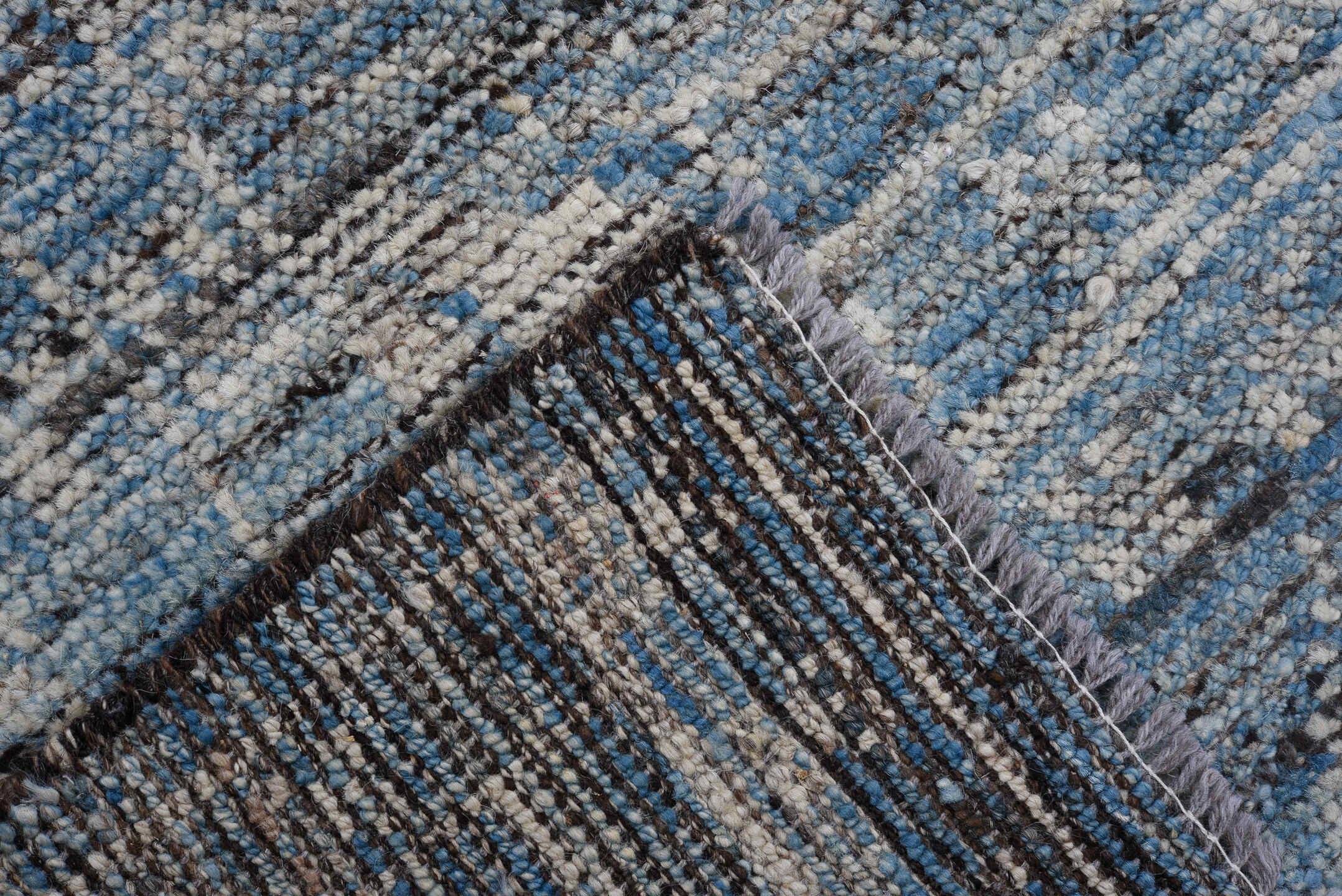 8' x 11' one-of-a-kind handmade vintage Tulu large size rug. Color palette: sky blue, ivory, slate, silver, charcoal