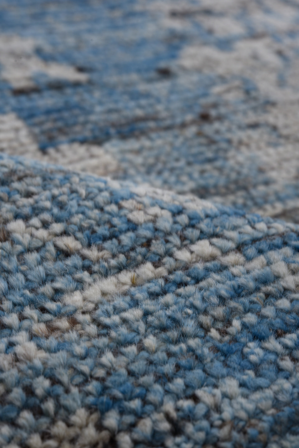 8' x 11' one-of-a-kind handmade vintage Tulu large size rug. Color palette: sky blue, ivory, slate, silver, charcoal