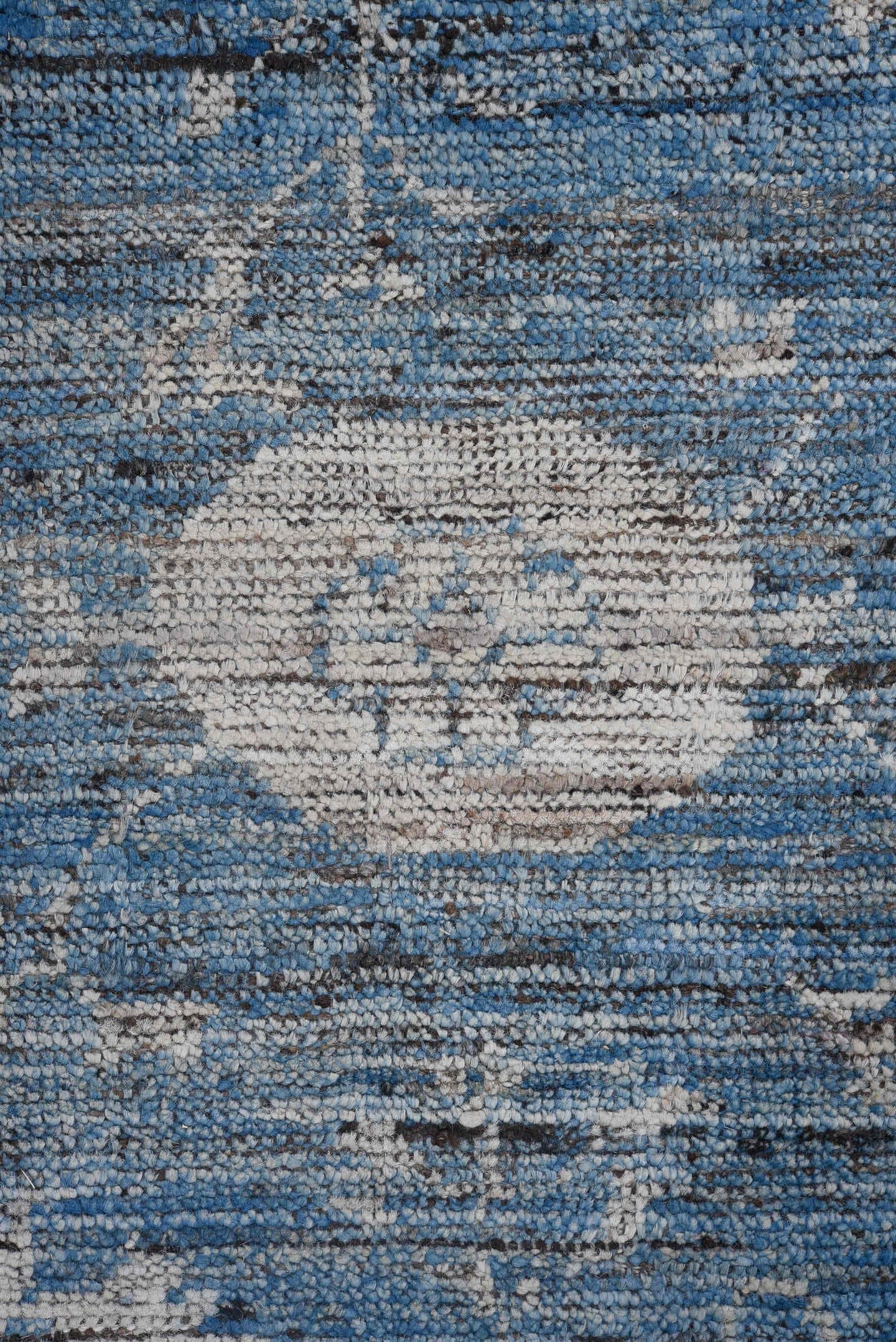9' x 11' one-of-a-kind handmade vintage Oushak large size rug. Color palette: blue, ivory, slate, charcoal, gray, black