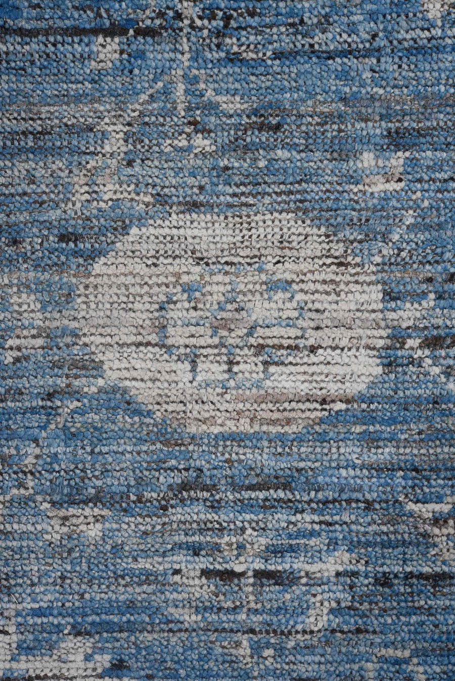 9' x 11' one-of-a-kind handmade vintage Oushak large size rug. Color palette: blue, ivory, slate, charcoal, gray, black