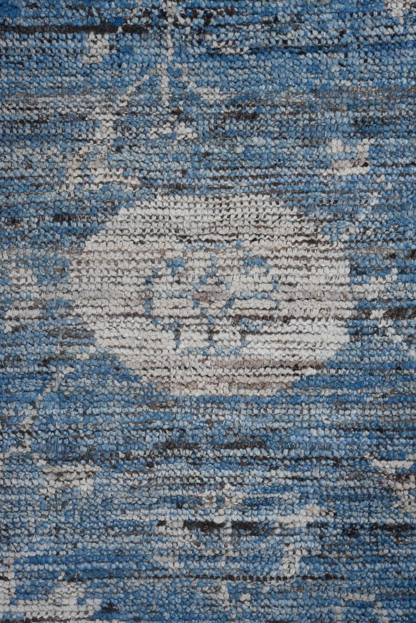 9' x 11' one-of-a-kind handmade vintage Oushak large size rug. Color palette: blue, ivory, slate, charcoal, gray, black