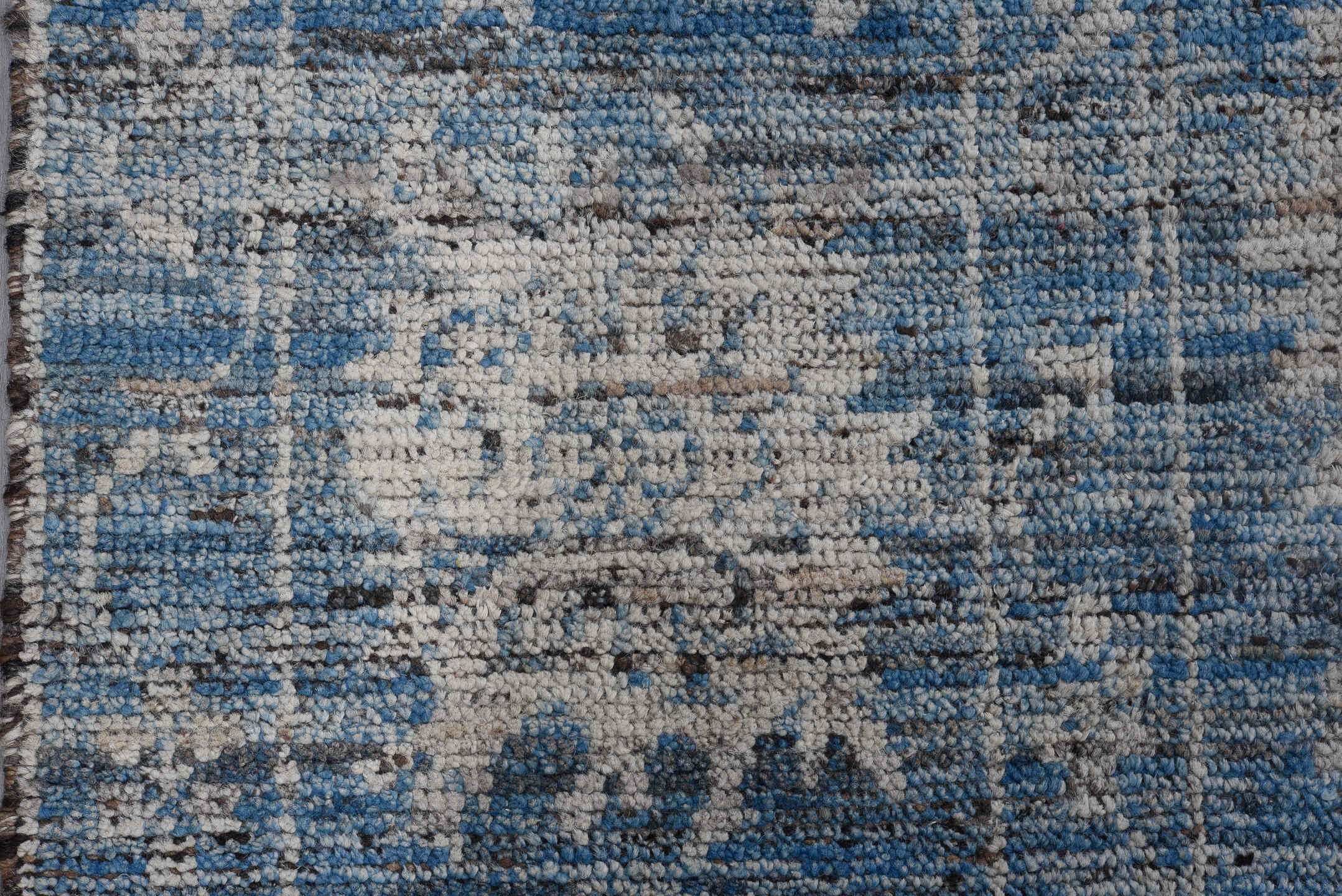 9' x 11' one-of-a-kind handmade vintage Oushak large size rug. Color palette: blue, ivory, slate, charcoal, gray, black