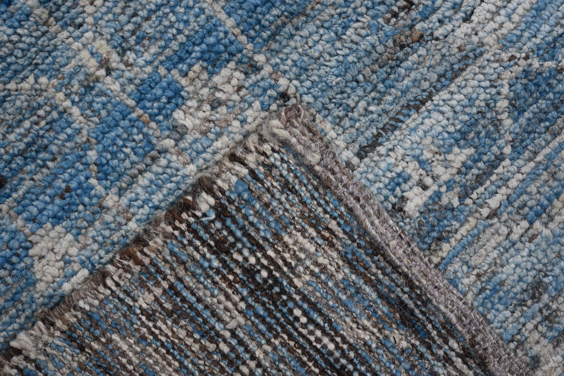 9' x 11' one-of-a-kind handmade vintage Oushak large size rug. Color palette: blue, ivory, slate, charcoal, gray, black