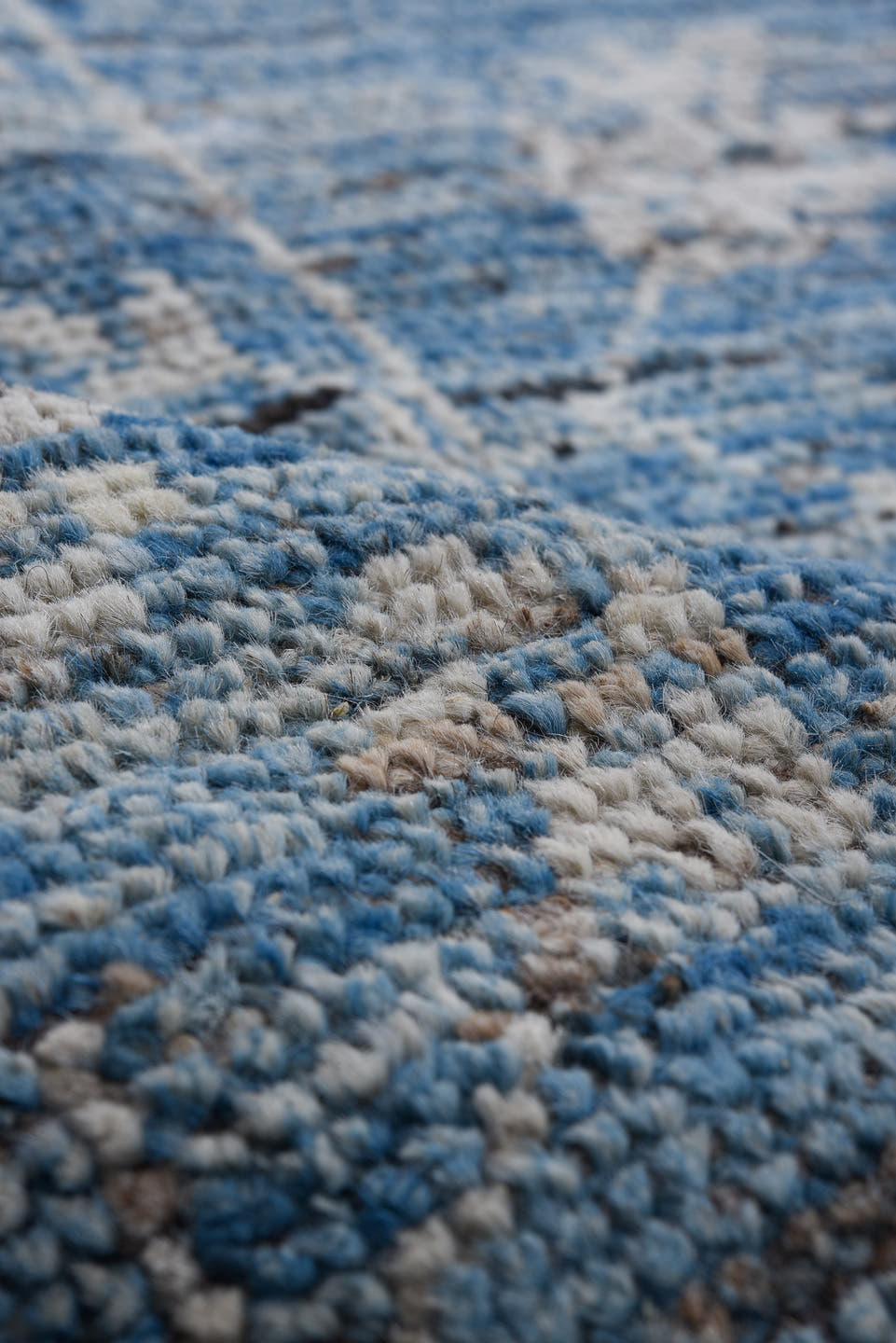 9' x 11' one-of-a-kind handmade vintage Oushak large size rug. Color palette: blue, ivory, slate, charcoal, gray, black