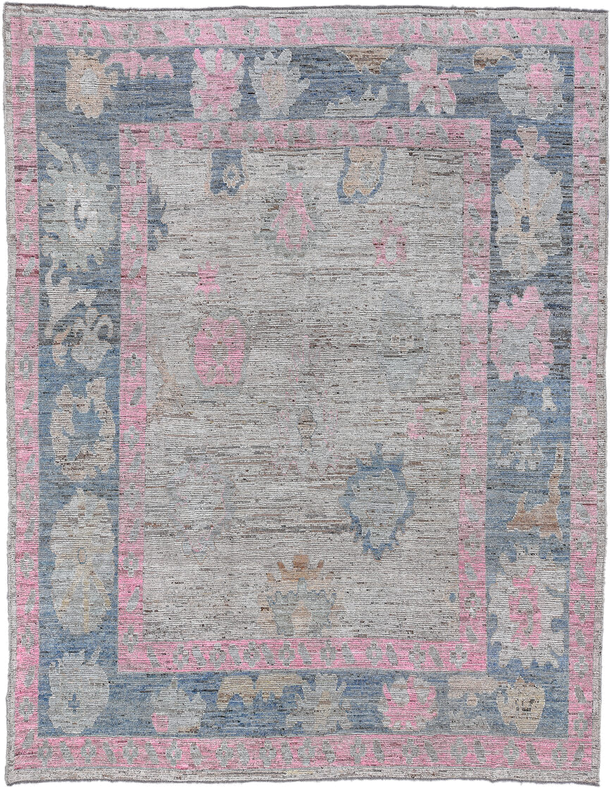 10' x 13' one-of-a-kind handmade vintage Oushak large size rug. Color palette: gray, powder blue, blush pink, ivory, taupe