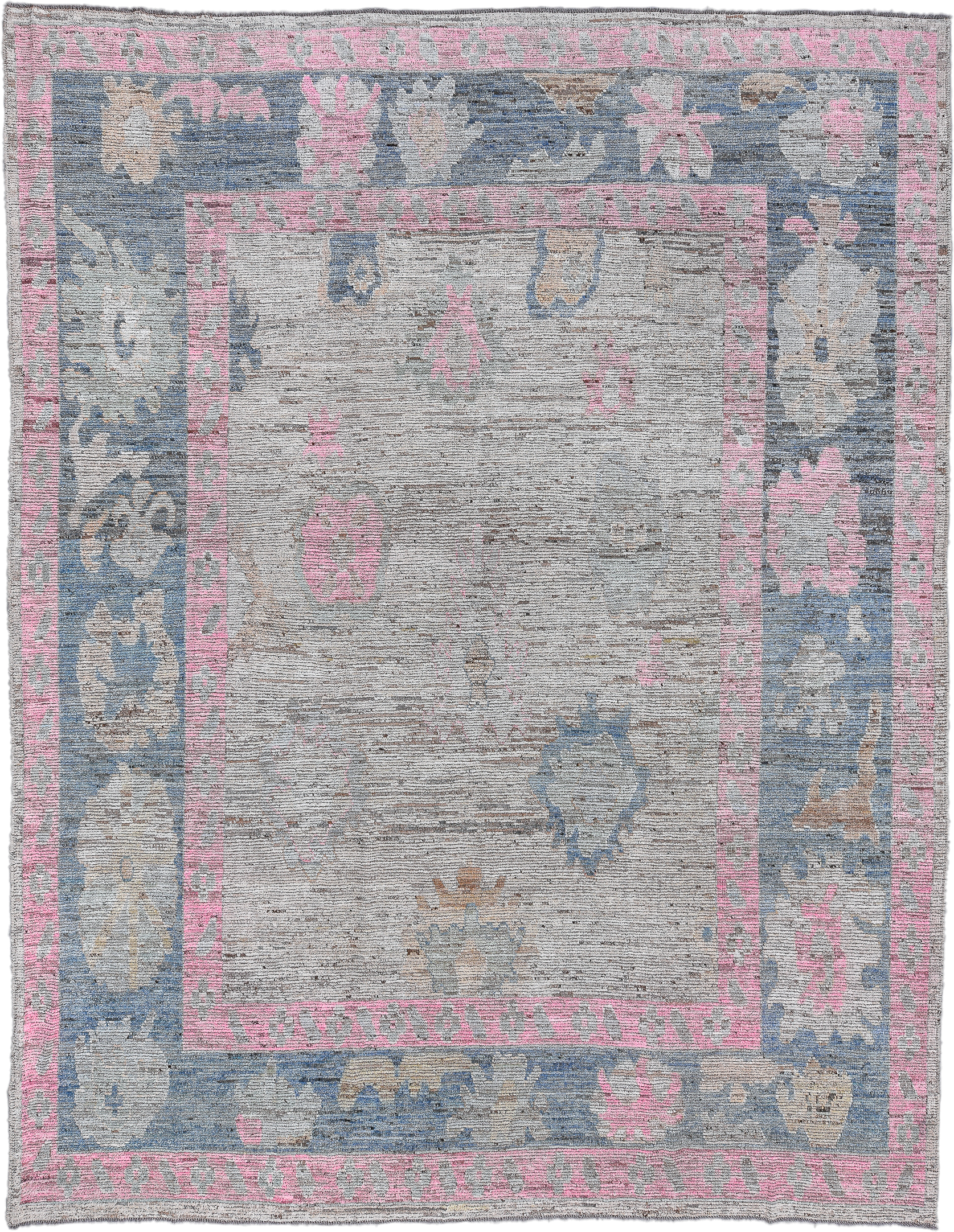 10' x 13' one-of-a-kind handmade vintage Oushak large size rug. Color palette: gray, powder blue, blush pink, ivory, taupe
