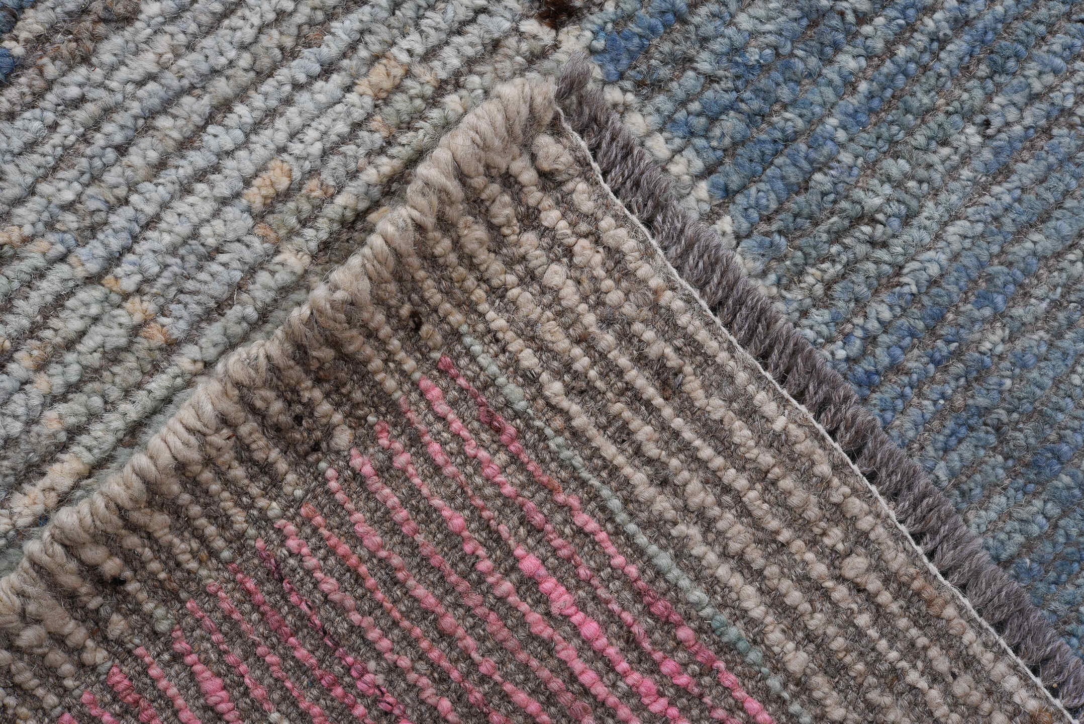 10' x 13' one-of-a-kind handmade vintage Oushak large size rug. Color palette: gray, light gray, pink, off-white, blue