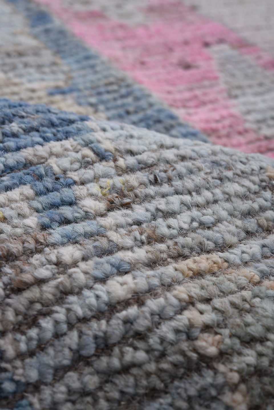 10' x 13' one-of-a-kind handmade vintage Oushak large size rug. Color palette: gray, light gray, pink, off-white, blue
