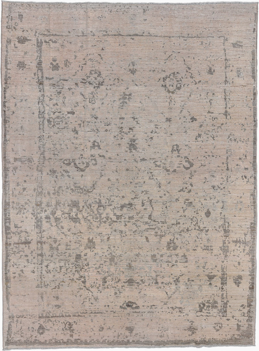 10' x 13' one-of-a-kind handmade vintage Oushak large size rug. Color palette: beige, taupe, gray, ivory