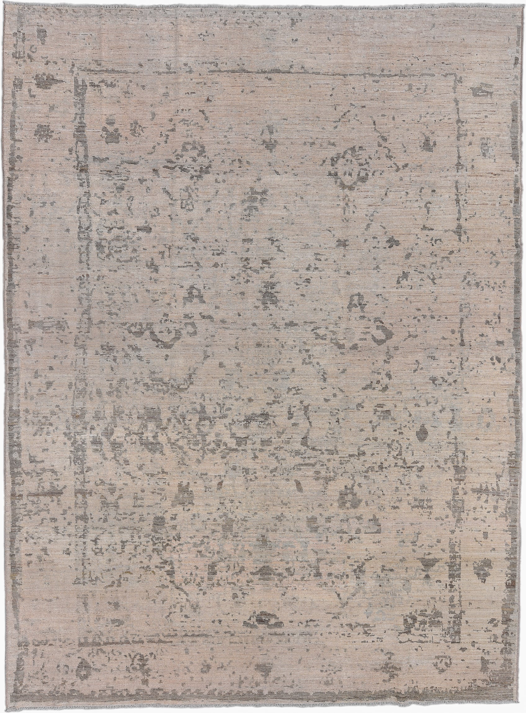 10' x 13' one-of-a-kind handmade vintage Oushak large size rug. Color palette: beige, taupe, gray, ivory