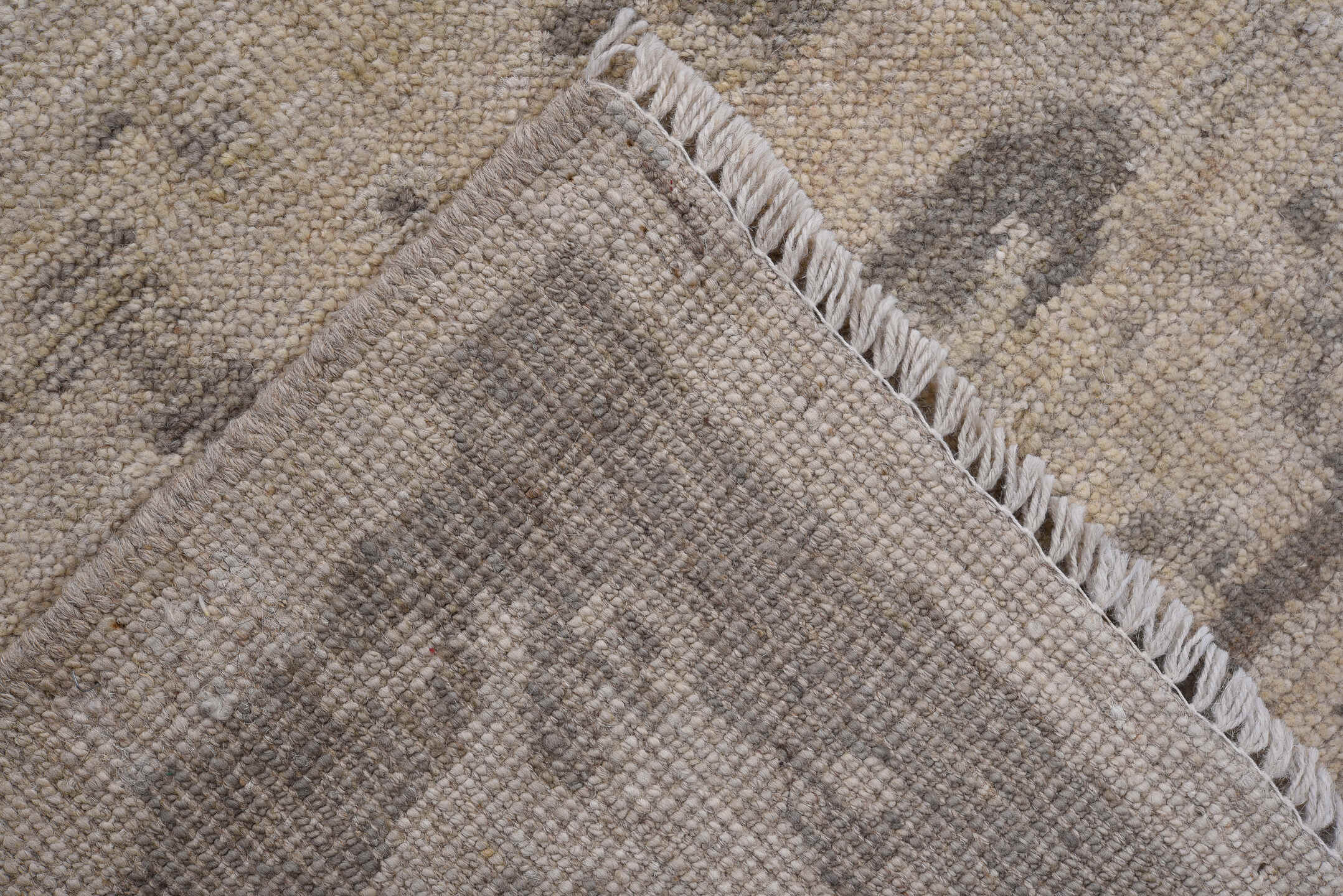 10' x 13' one-of-a-kind handmade vintage Oushak large size rug. Color palette: beige, taupe, gray, ivory