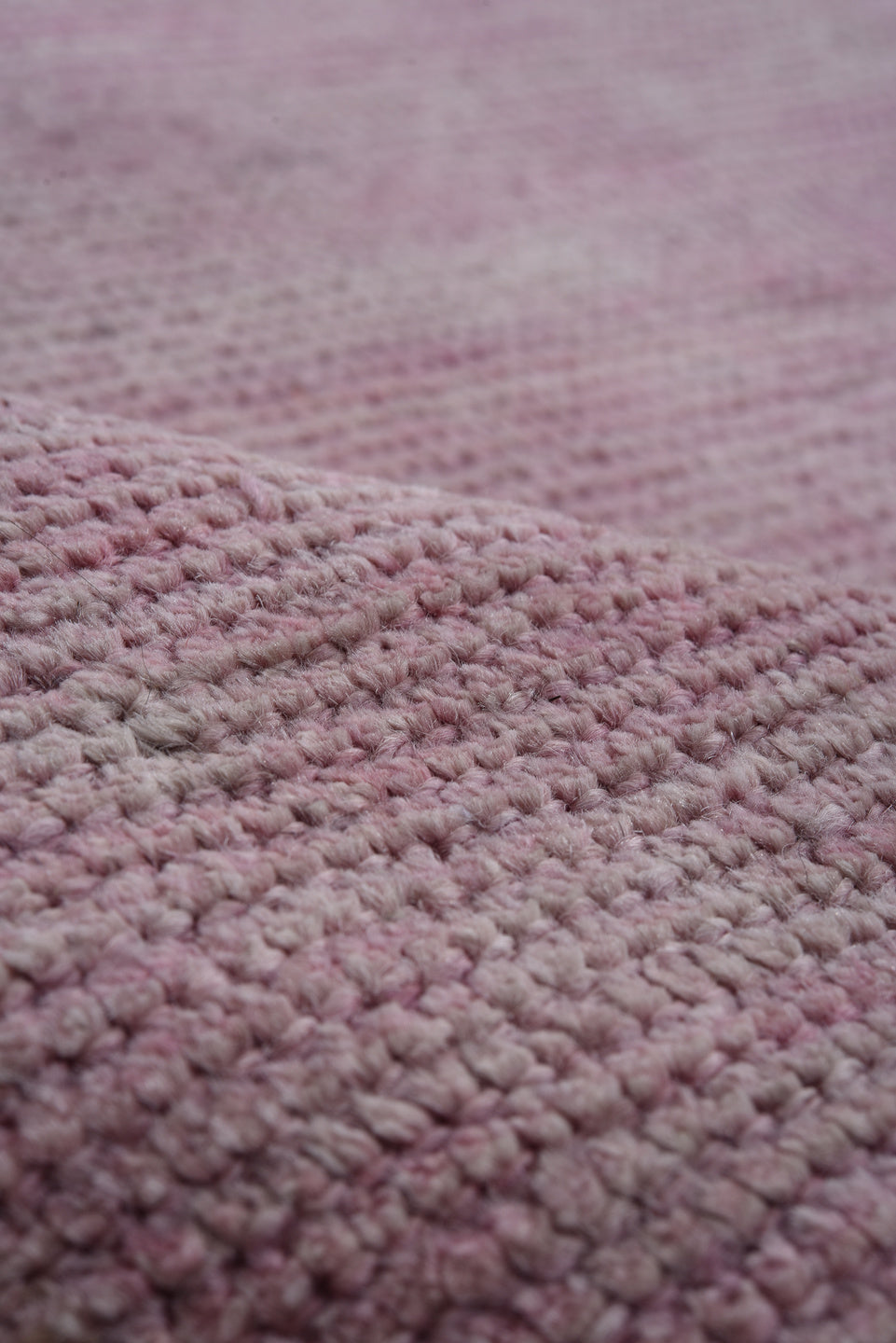9' x 12' one-of-a-kind handmade vintage Tulu large size rug. Color palette: blush, rose, ivory, taupe, pink, red, beige