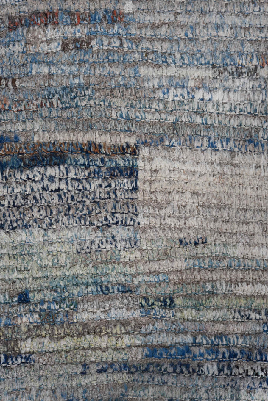 10' x 14' one-of-a-kind handmade vintage Tulu large size rug. Color palette: gray, ivory, slate, blue, taupe, charcoal, sage