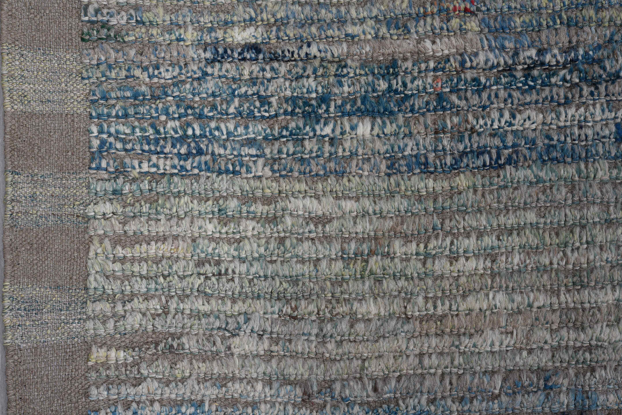 10' x 14' one-of-a-kind handmade vintage Tulu large size rug. Color palette: gray, ivory, slate, blue, taupe, charcoal, sage