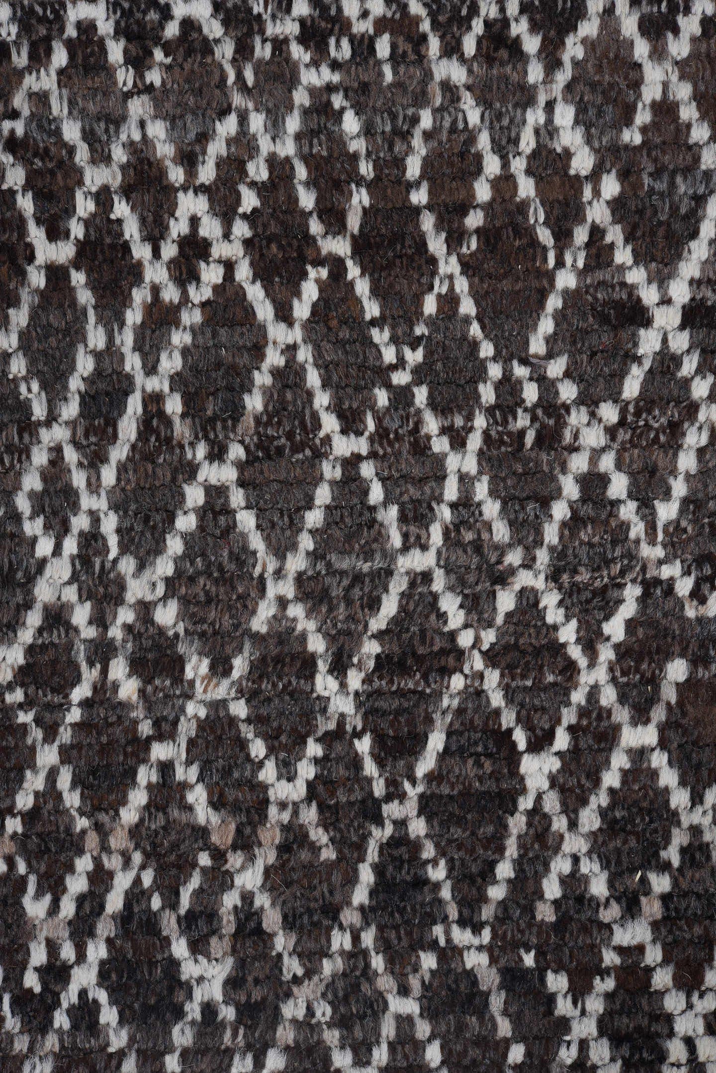 10' x 13' one-of-a-kind handmade vintage Tulu large size rug. Color palette: brown, ivory, charcoal, taupe, gray, black