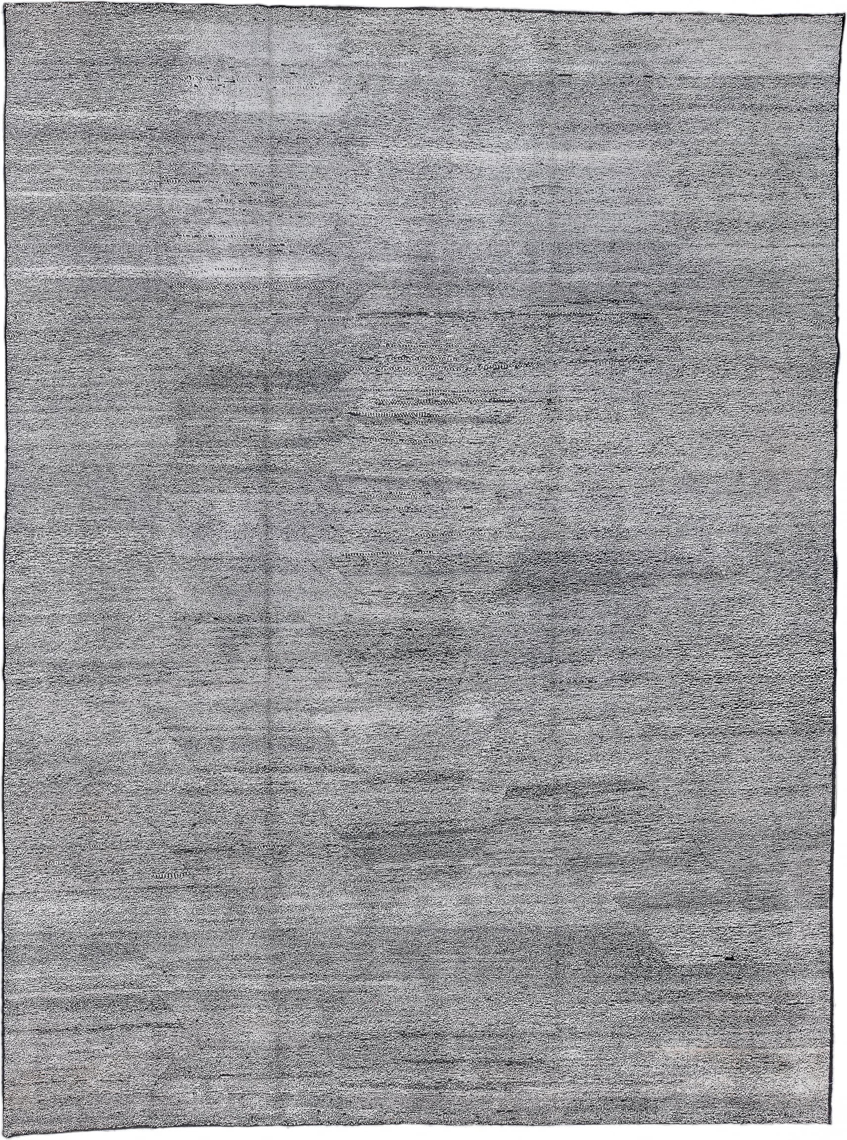 10' x 13' one-of-a-kind handmade vintage Tulu large size rug. Color palette: gray, ivory, charcoal, silver, black