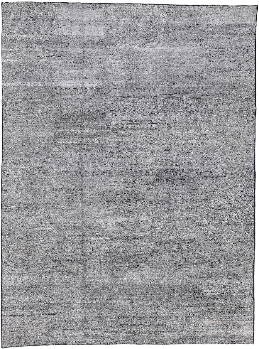 10' x 13' one-of-a-kind handmade vintage Tulu large size rug. Color palette: gray, ivory, charcoal, silver, black