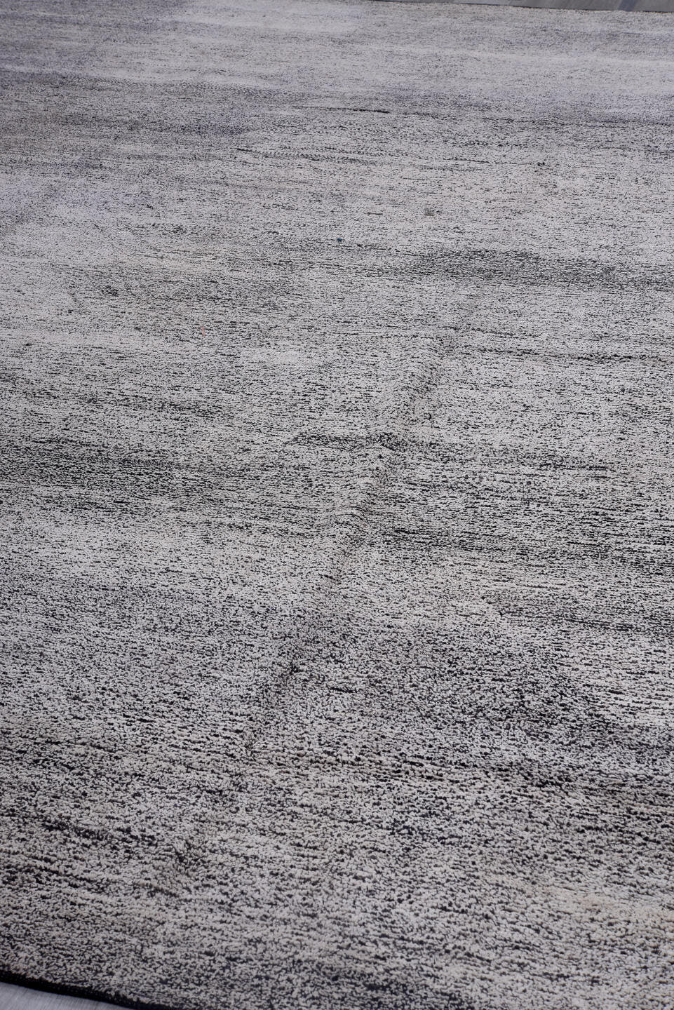 10' x 13' one-of-a-kind handmade vintage Tulu large size rug. Color palette: gray, ivory, charcoal, silver, black